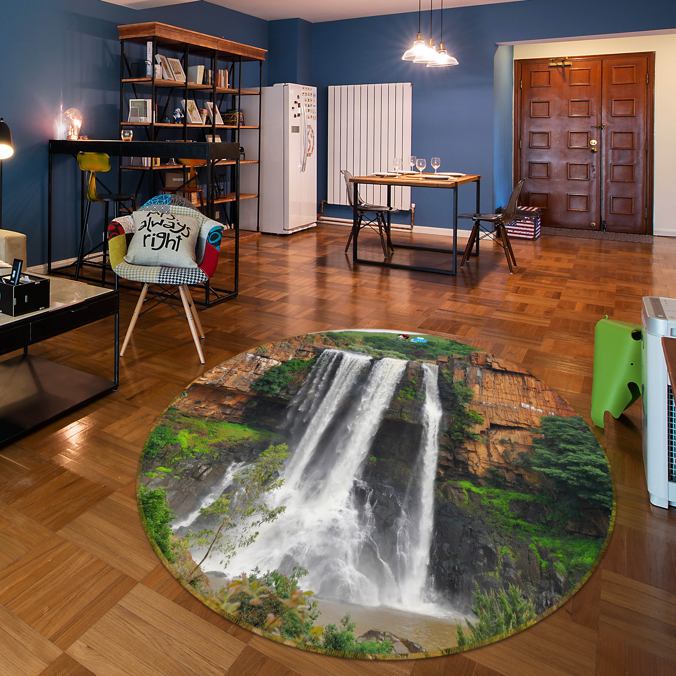 3D Mountain Flowing Water 69190 Round Non Slip Rug Mat