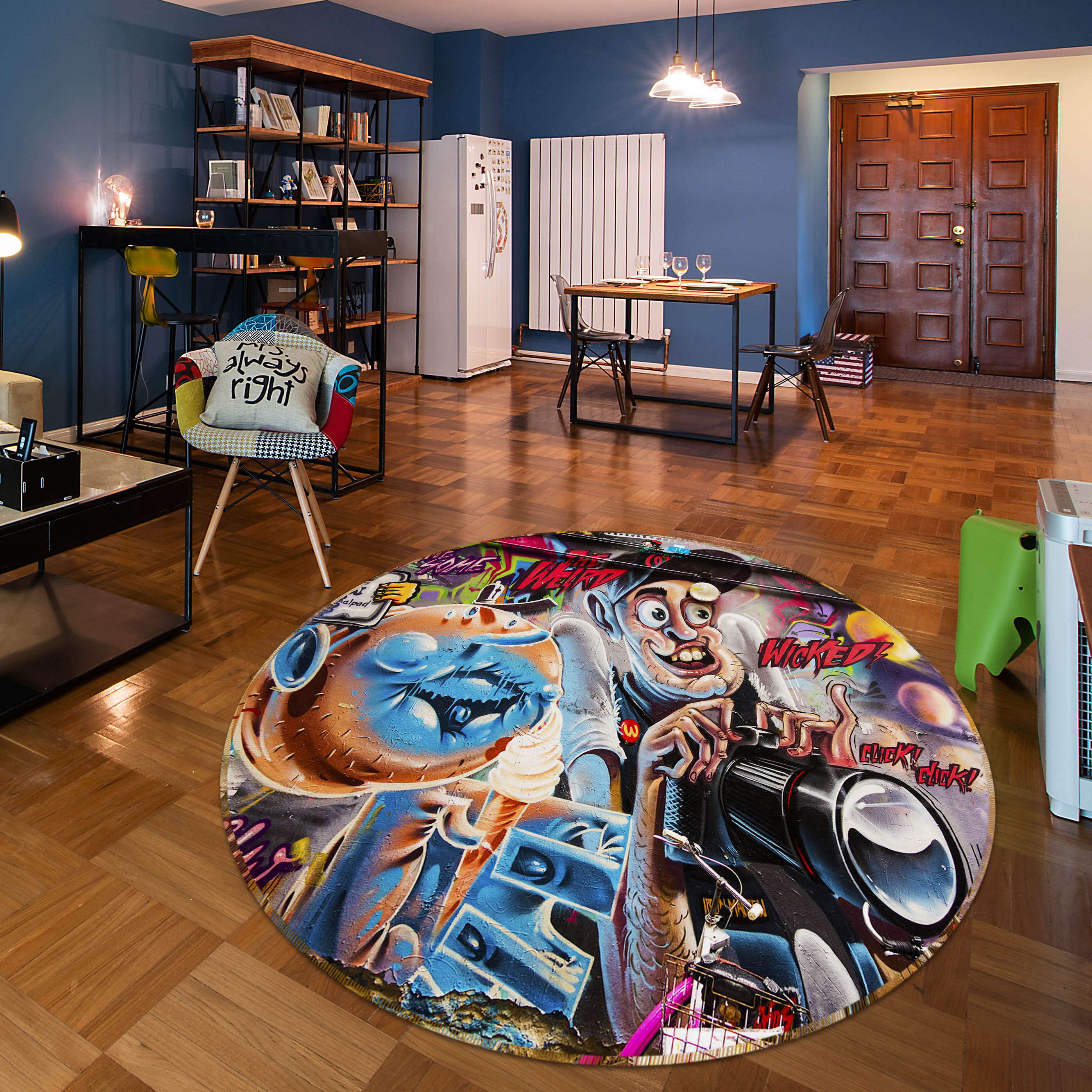 3D Graffiti Wall Painting 73019 Round Non Slip Rug Mat