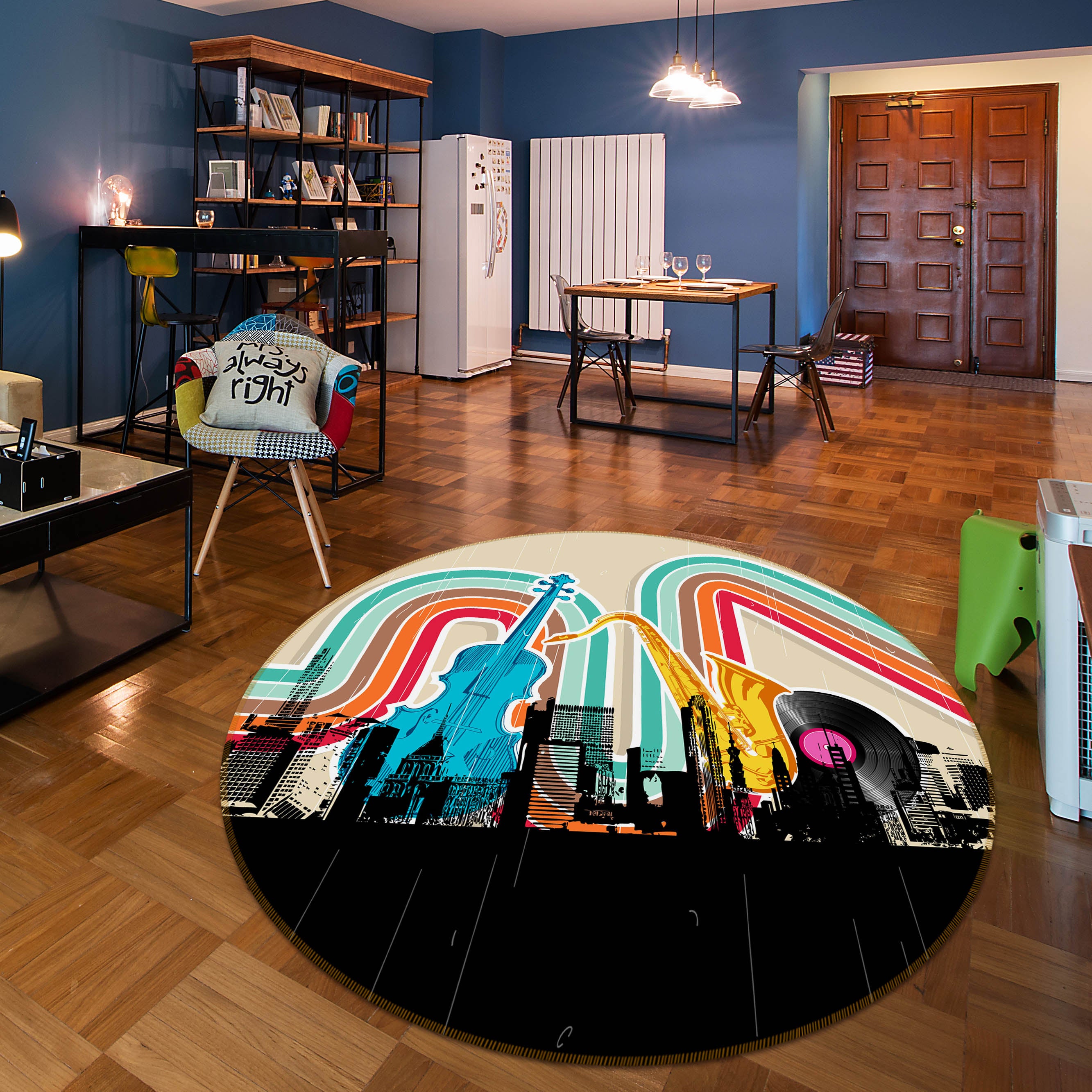 3D Rainbow Musical Instrument 29074 Round Non Slip Rug Mat