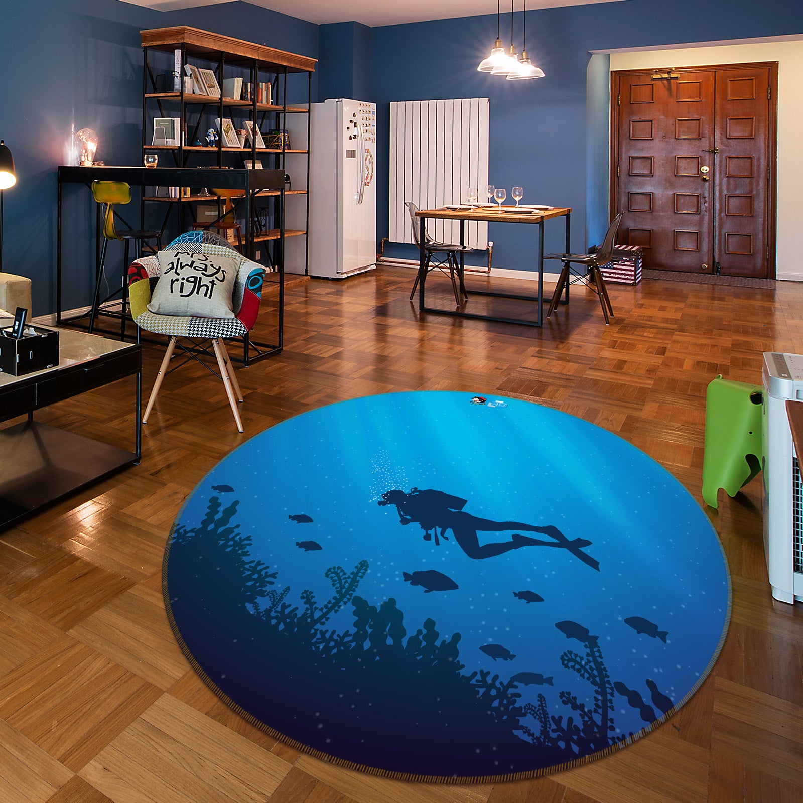 3D Seabed Diver 64063 Round Non Slip Rug Mat