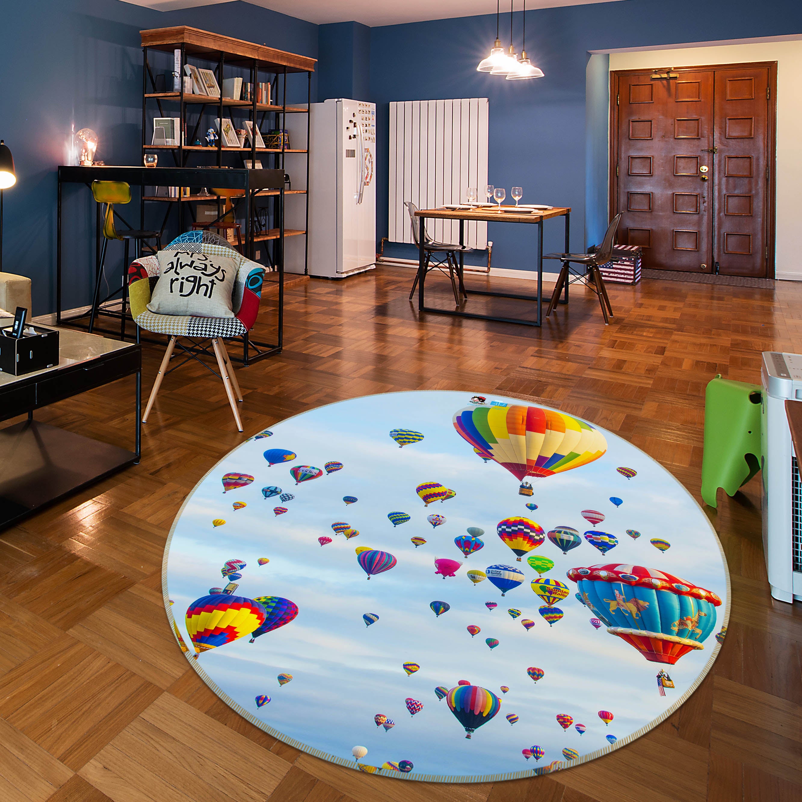 3D Colorful Hot Air Balloon 69201 Round Non Slip Rug Mat