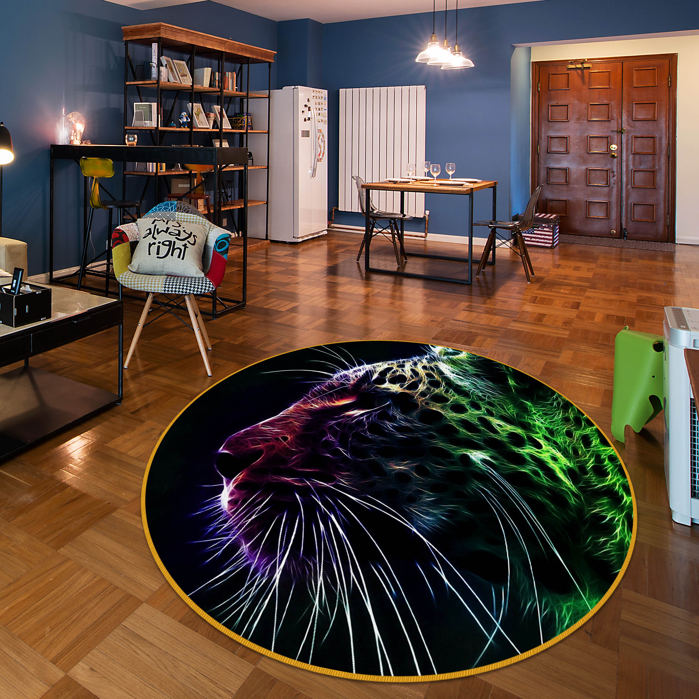 3D Leopard 37248 Animal Round Non Slip Rug Mat