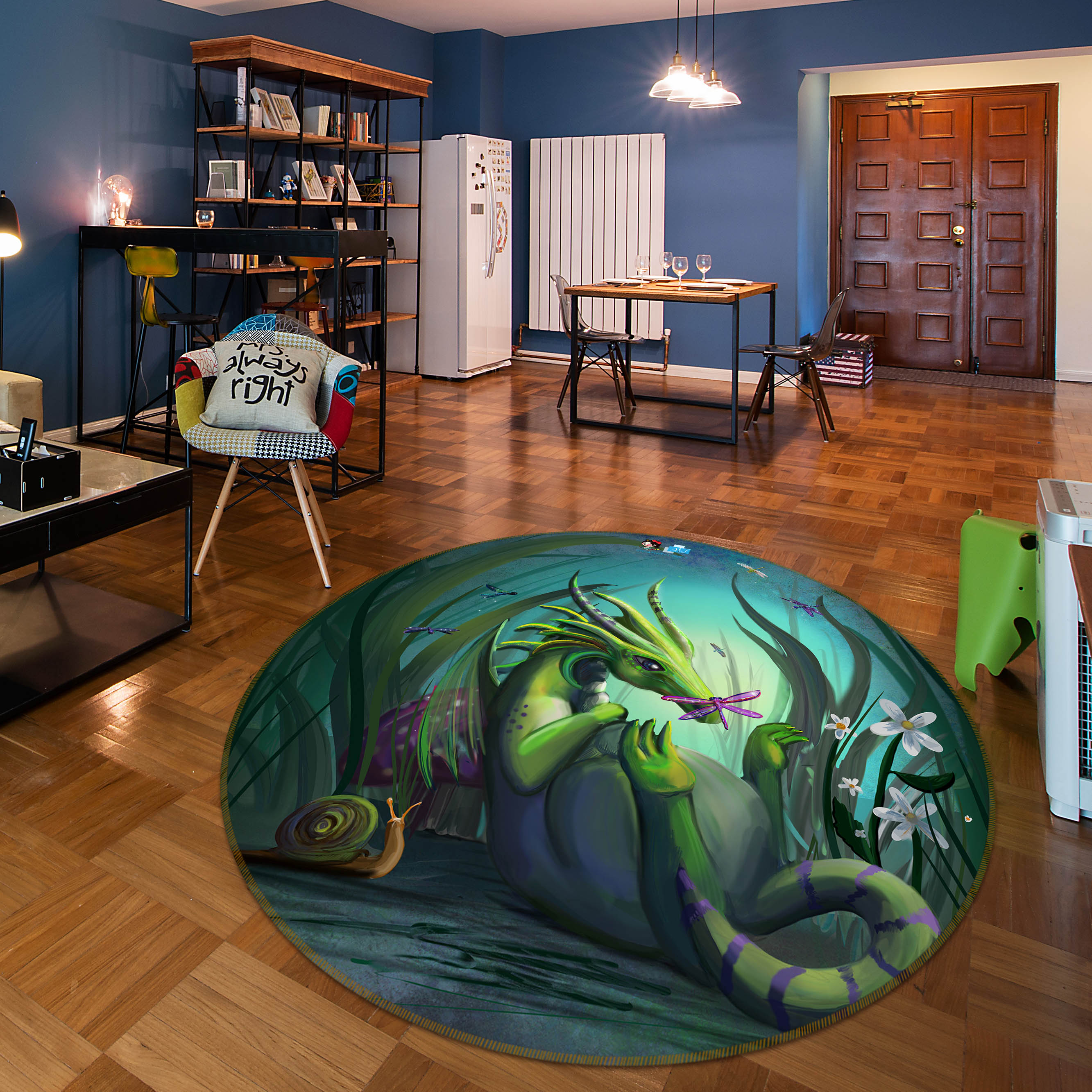 3D Green Dinosaur 83152 Rose Catherine Khan Rug Round Non Slip Rug Mat