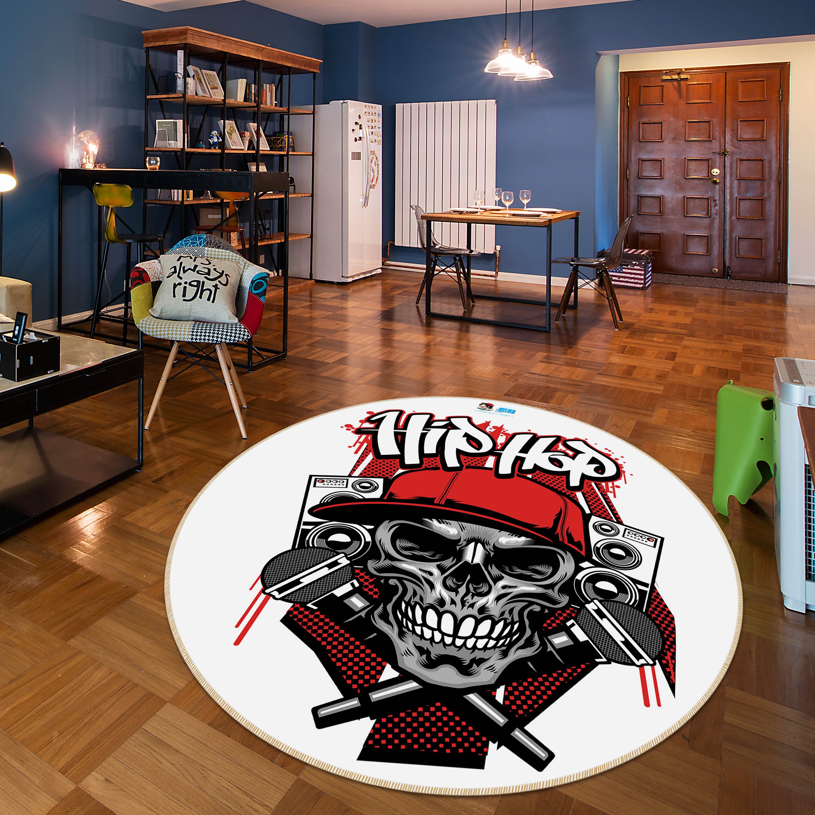 3D Skull 75035 Round Non Slip Rug Mat