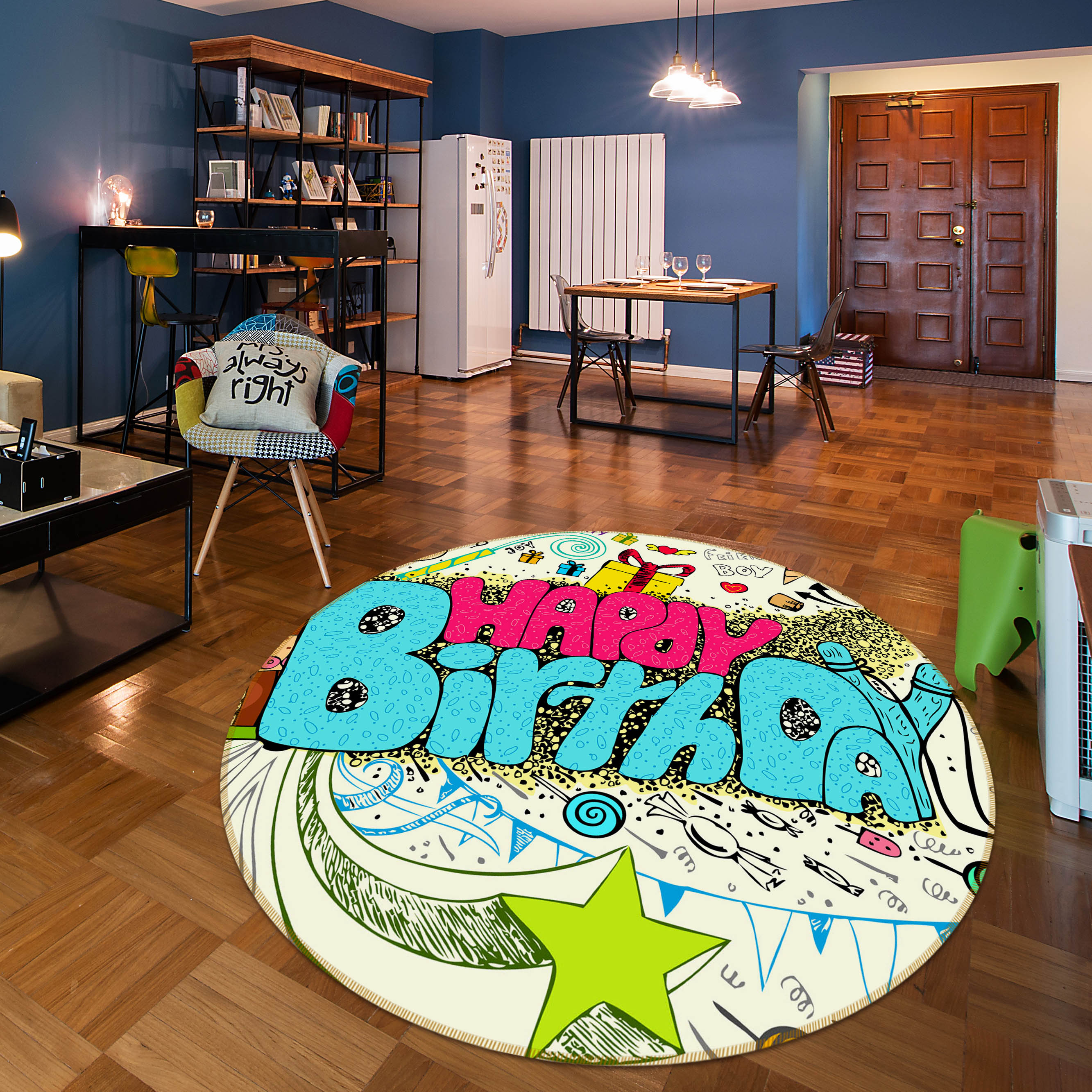 3D Happy Birthday 29100 Round Non Slip Rug Mat