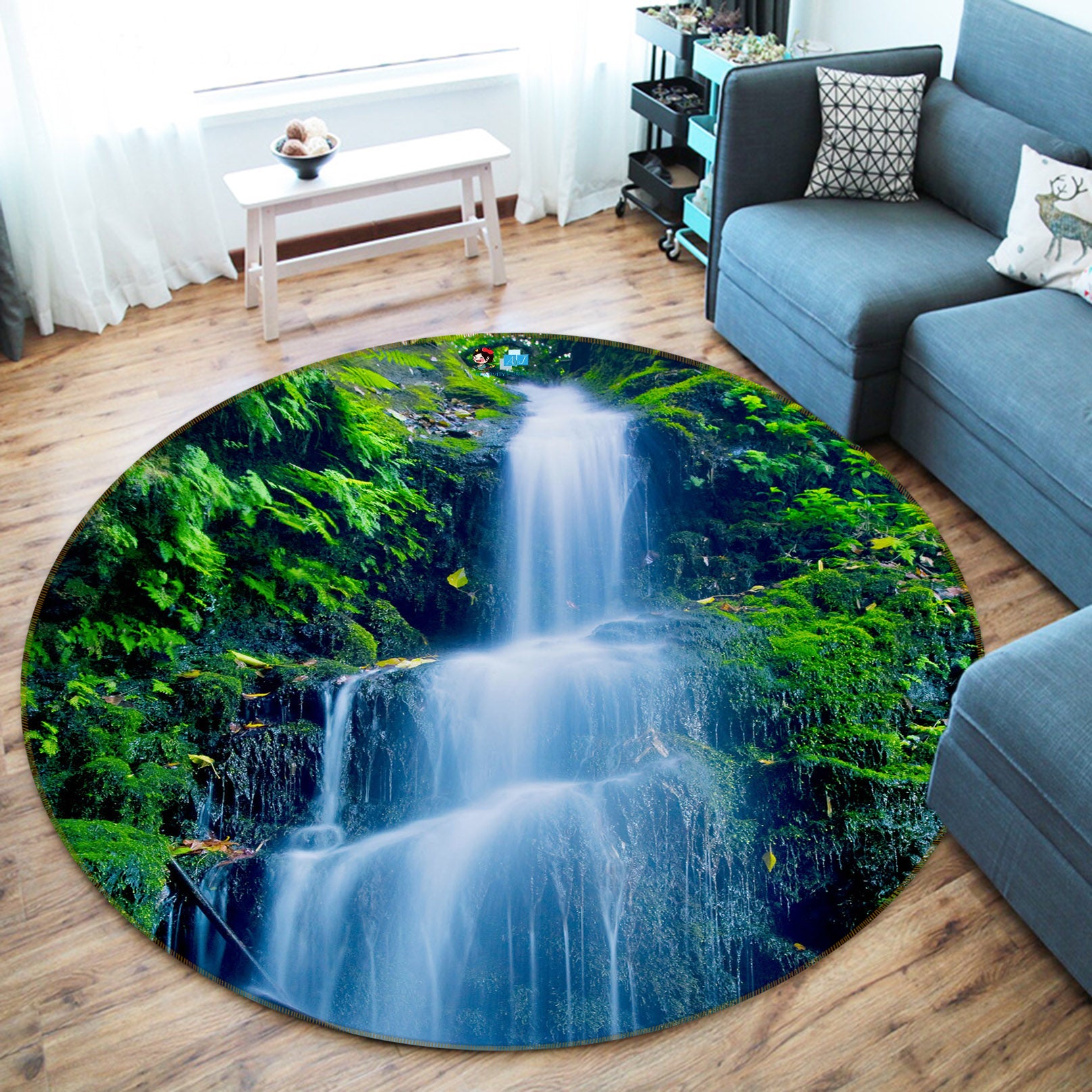 3D Waterfall 69046 Round Non Slip Rug Mat