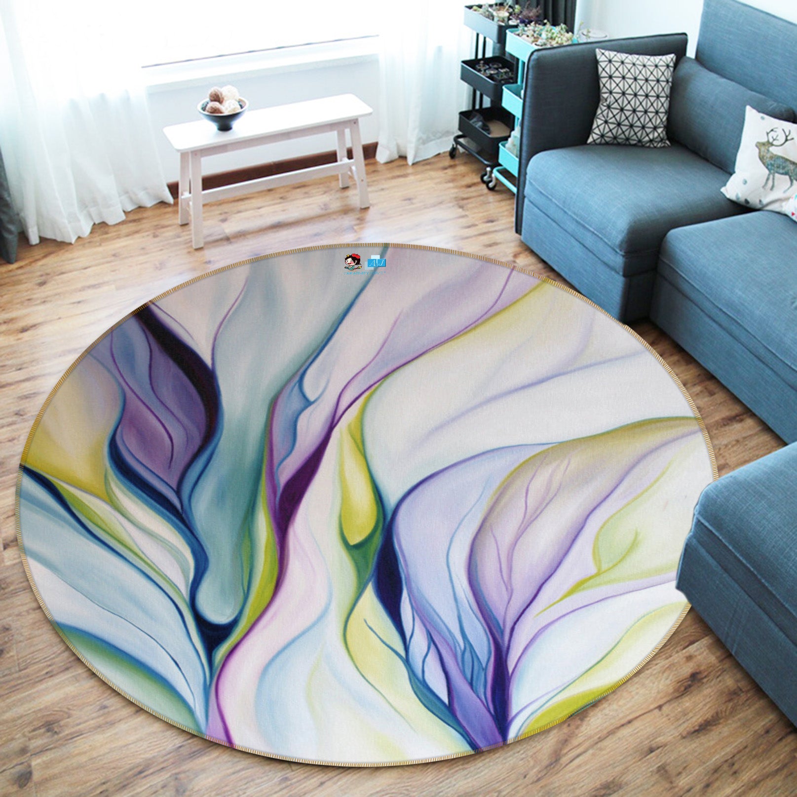 3D Color Abstract Pattern 74014 Round Non Slip Rug Mat