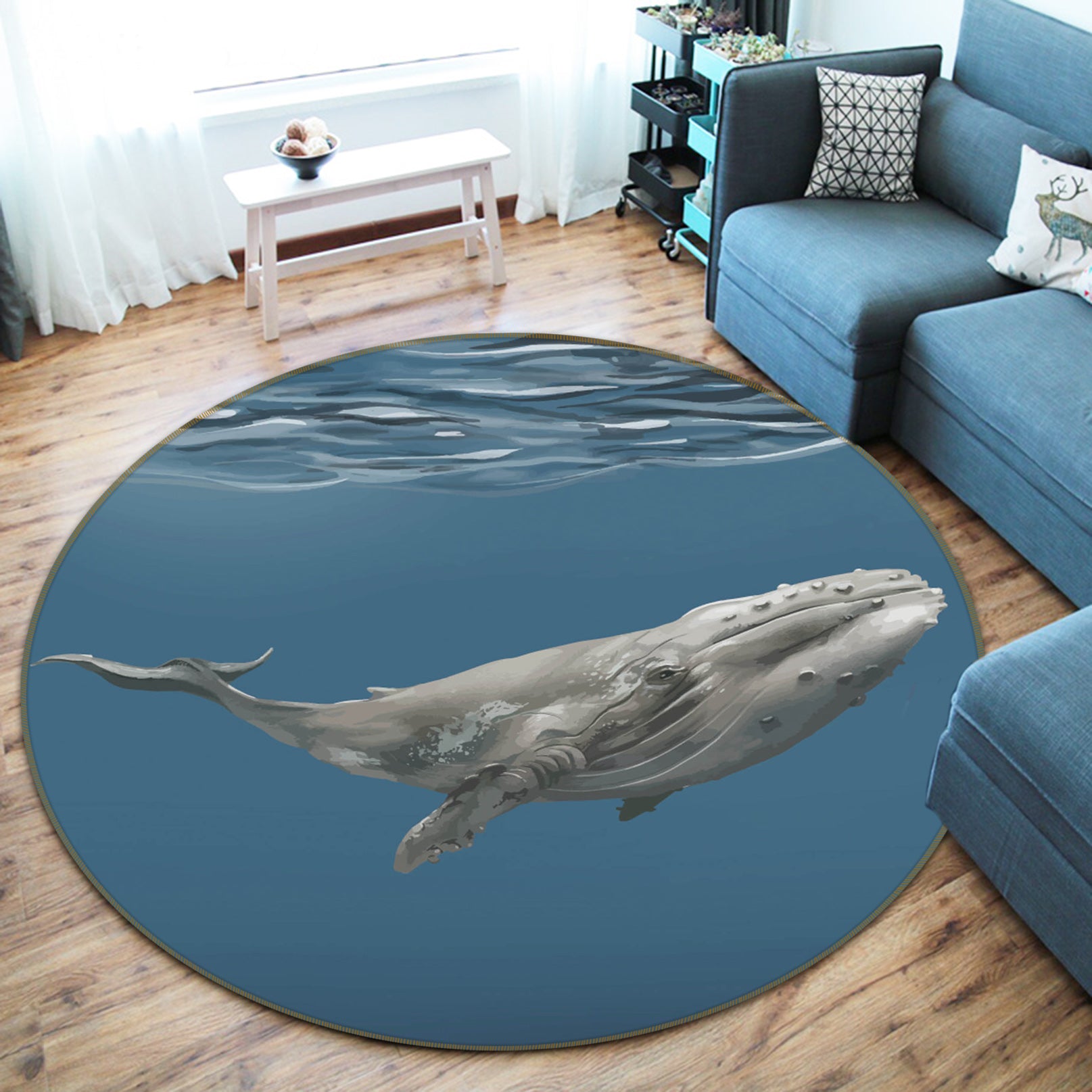 3D Whale 75070 Round Non Slip Rug Mat