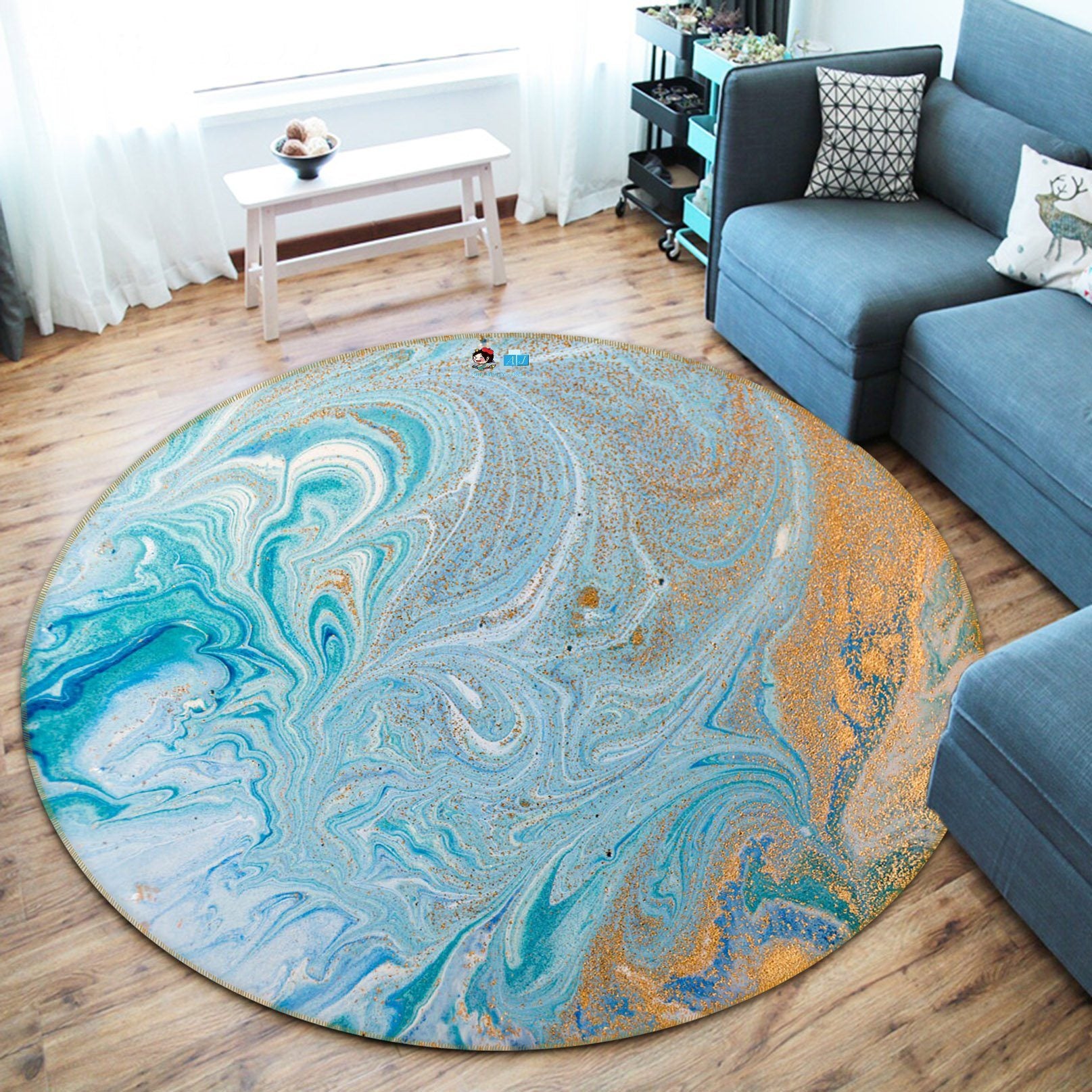 3D Wathet Water Ripple 67 Round Non Slip Rug Mat Mat AJ Creativity Home 