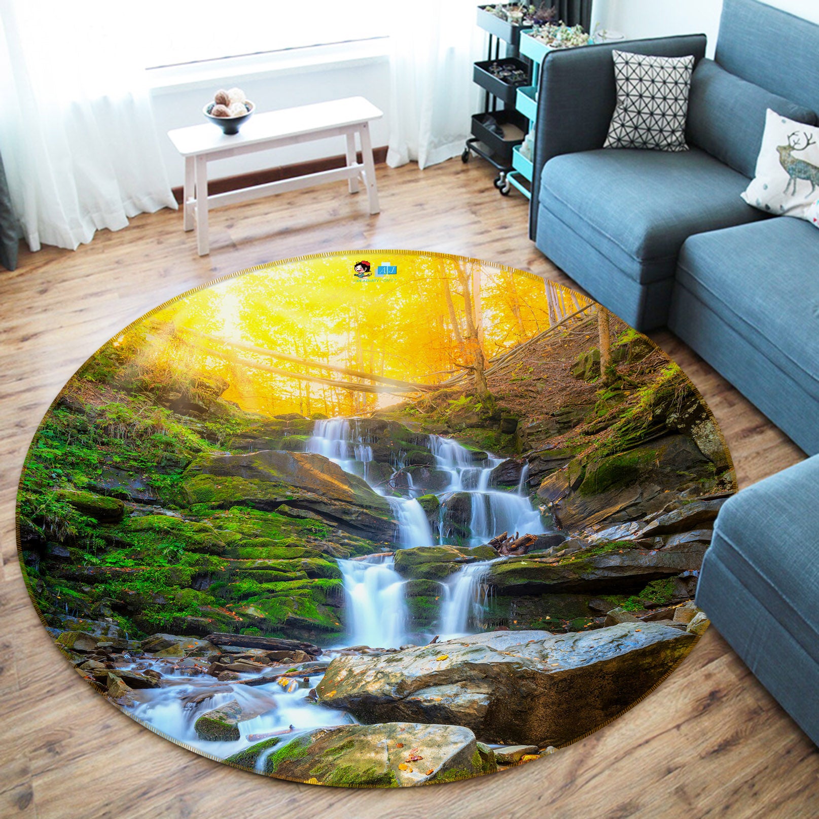 3D Waterfall 69126 Round Non Slip Rug Mat
