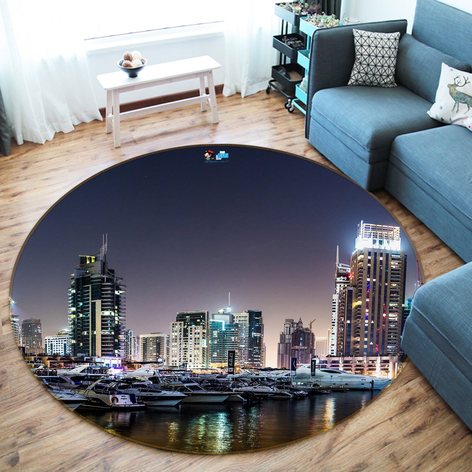 3D City Night View 80215 Round Non Slip Rug Mat