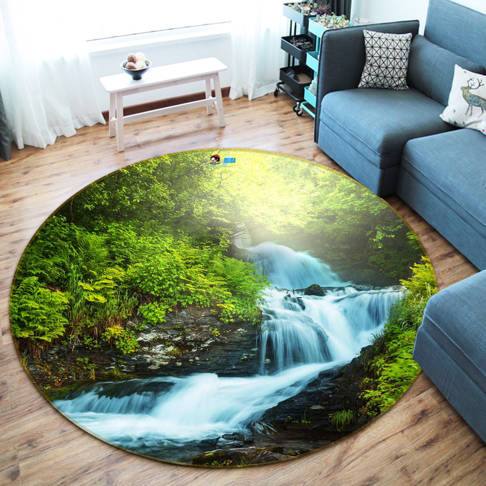 3D Waterfall 66183 Round Non Slip Rug Mat