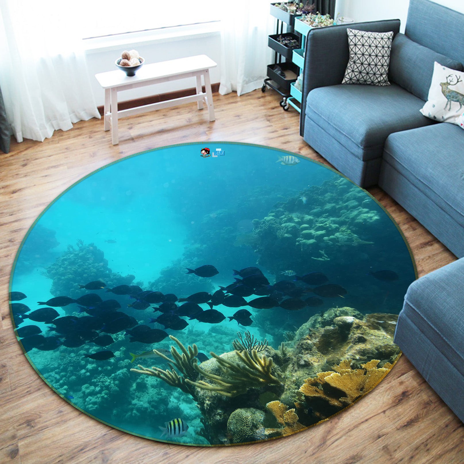 3D Sea Fish 72135 Round Non Slip Rug Mat