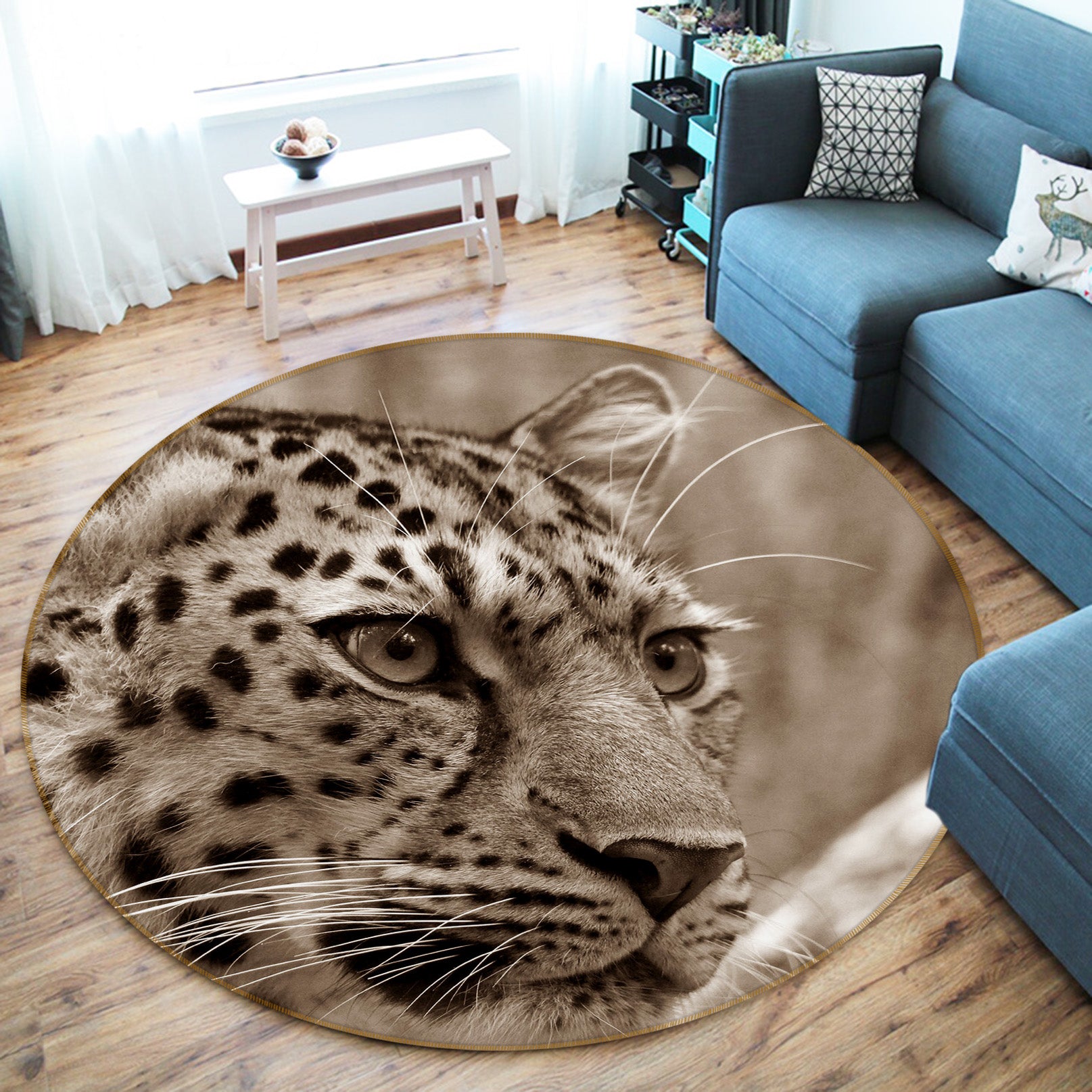 3D Leopard 81265 Animal Round Non Slip Rug Mat
