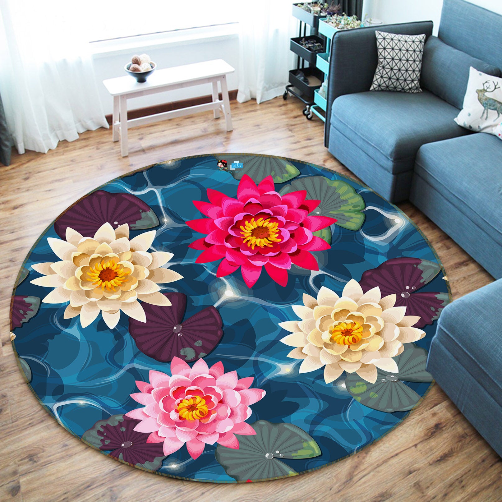 3D Flowers 69229 Round Non Slip Rug Mat