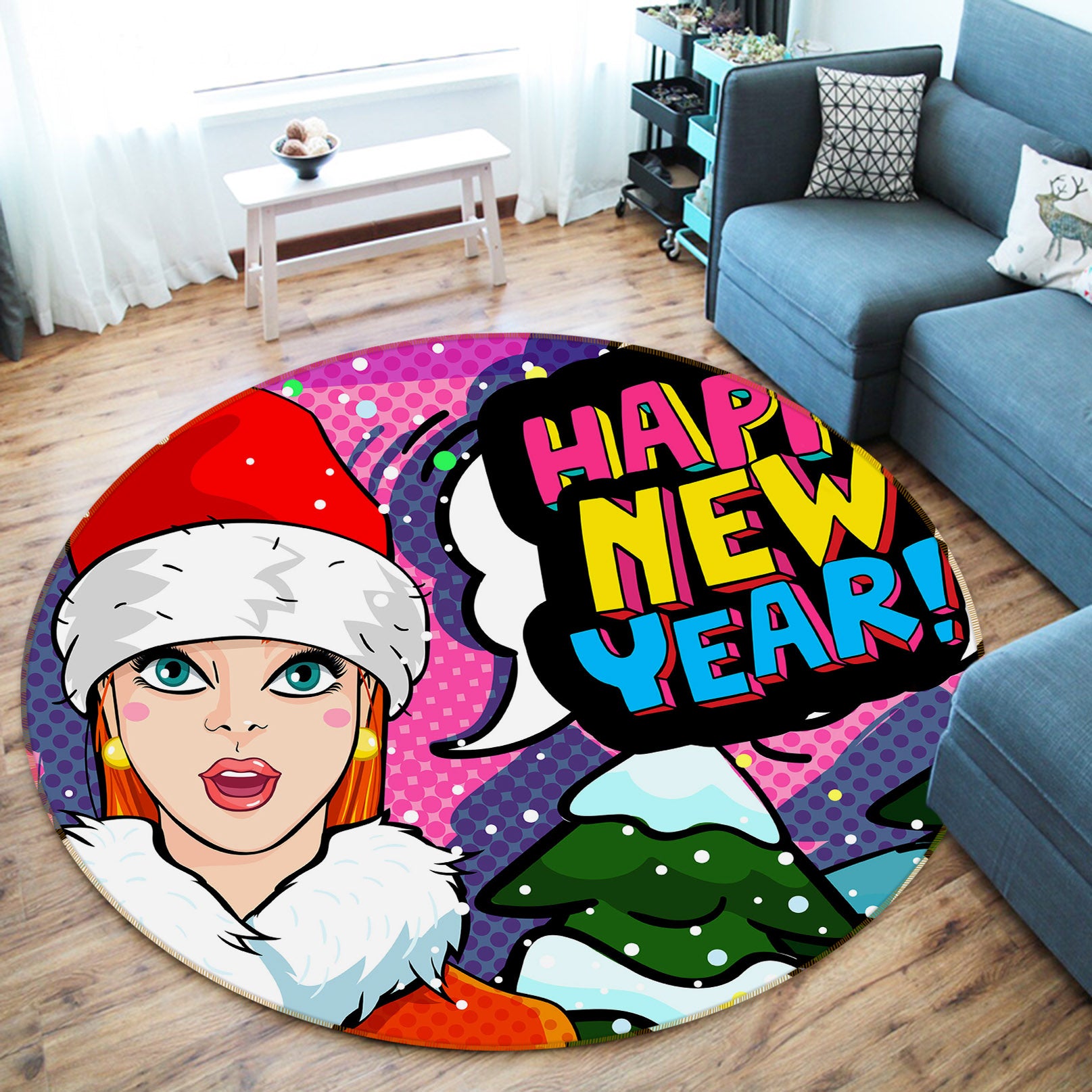 3D Christmas Girl 37027 Round Non Slip Rug Mat