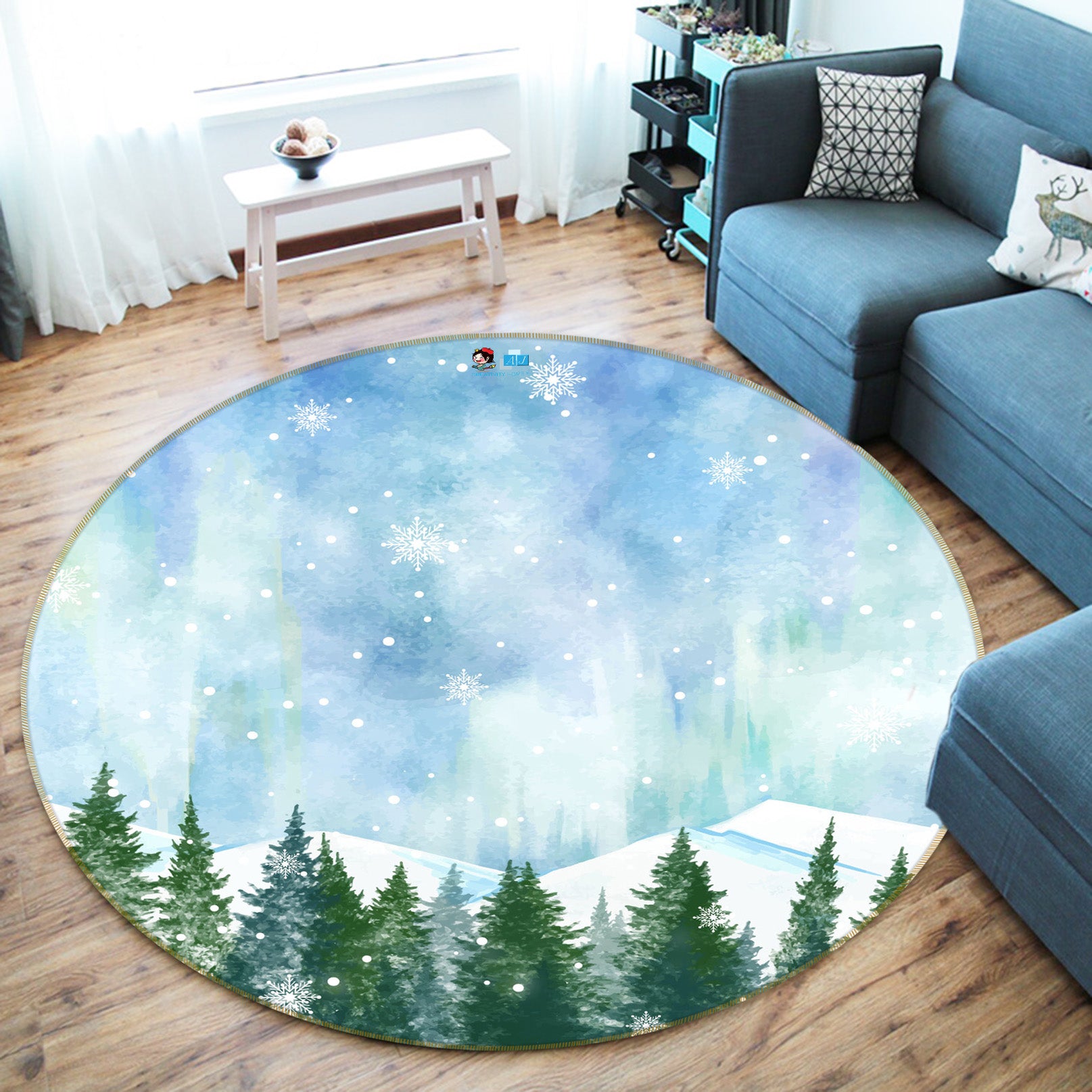 3D Sky Forest 71278 Round Non Slip Rug Mat