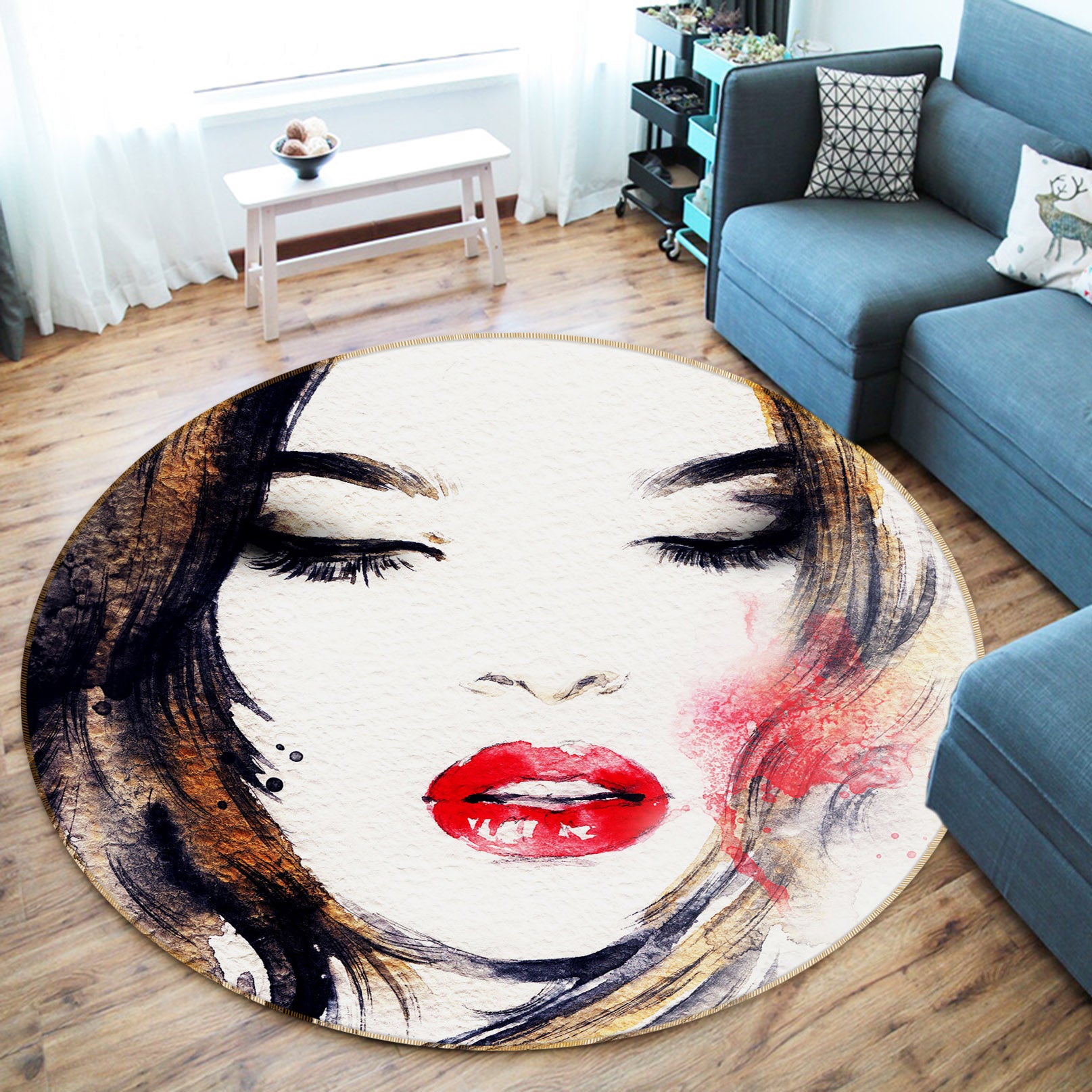 3D Beauty Red Lips 36215 Round Non Slip Rug Mat