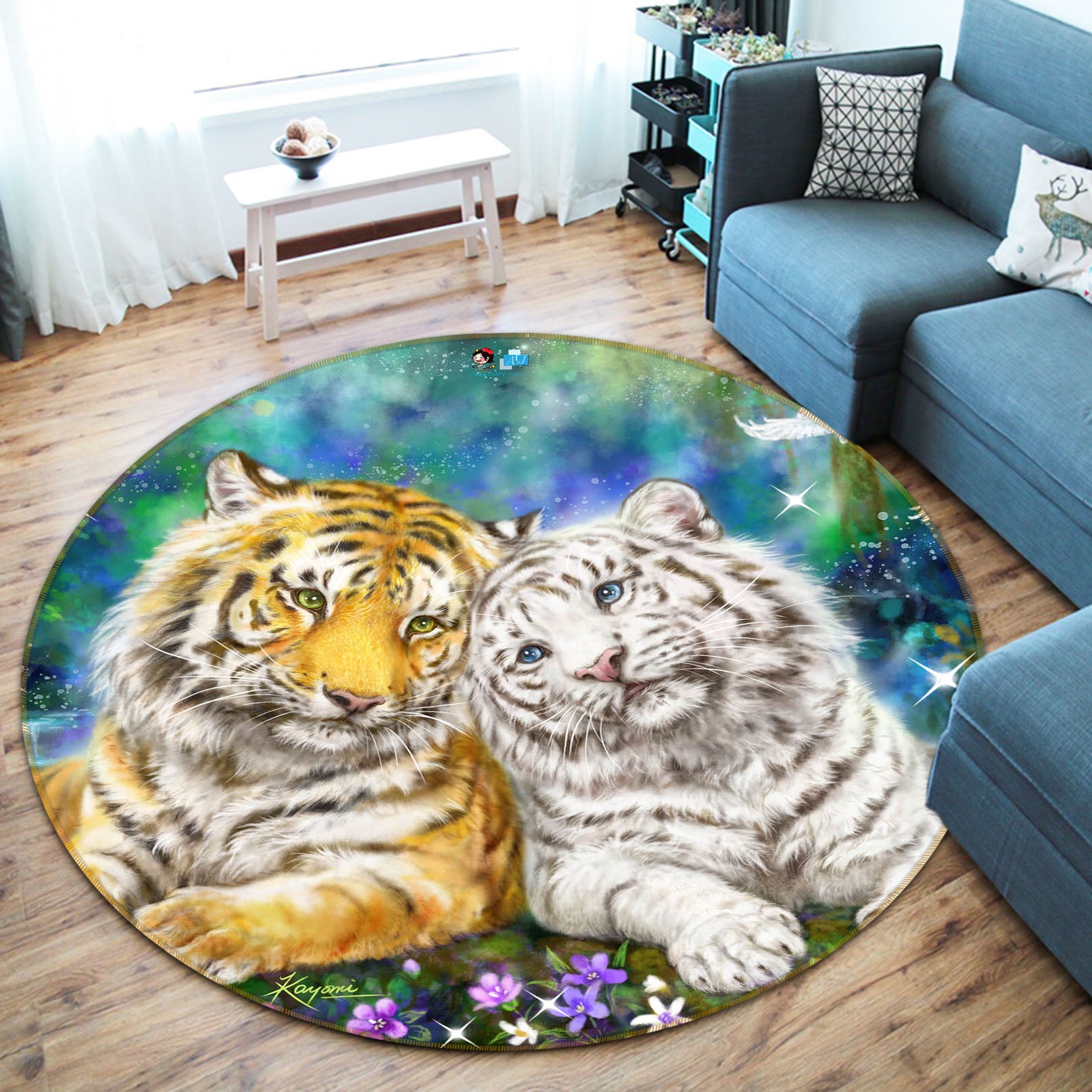 3D Tiger Friend 6044 Kayomi Harai Rug Round Non Slip Rug Mat