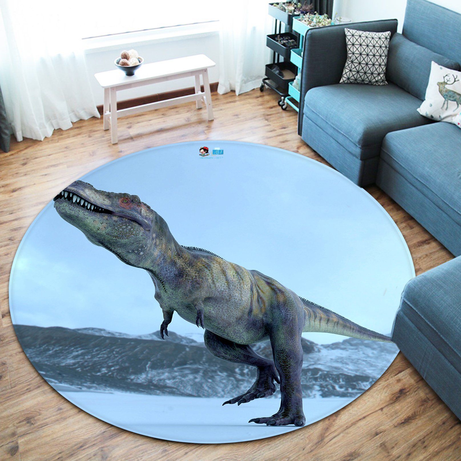 3D Dinosaur 8452 Round Non Slip Rug Mat Mat AJ Creativity Home 