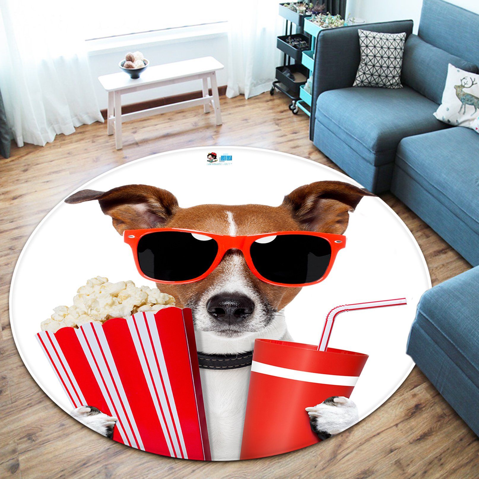 3D Dog 2488 Round Non Slip Rug Mat Mat AJ Creativity Home 