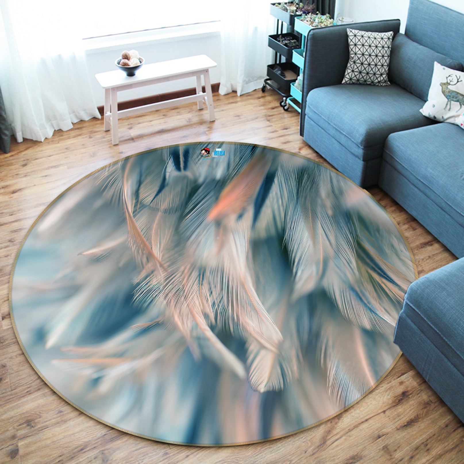 3D Feather 72196 Round Non Slip Rug Mat