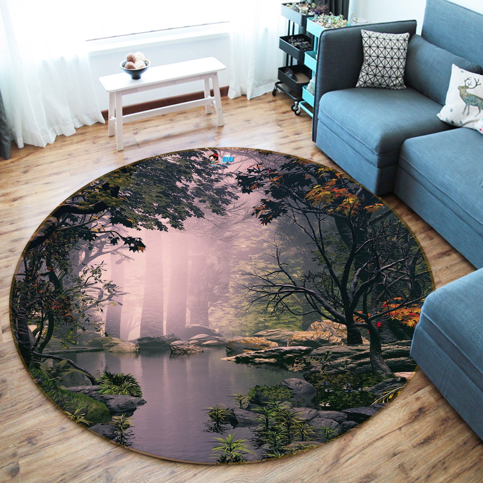 3D Forest River 69085 Round Non Slip Rug Mat
