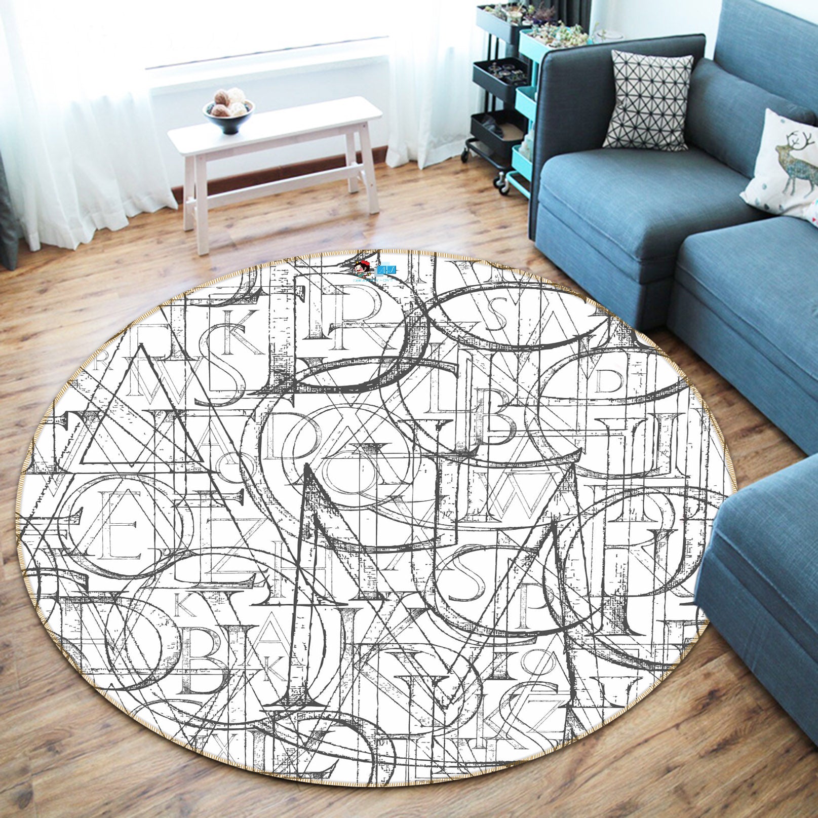 3D Letter Line 64130 Round Non Slip Rug Mat
