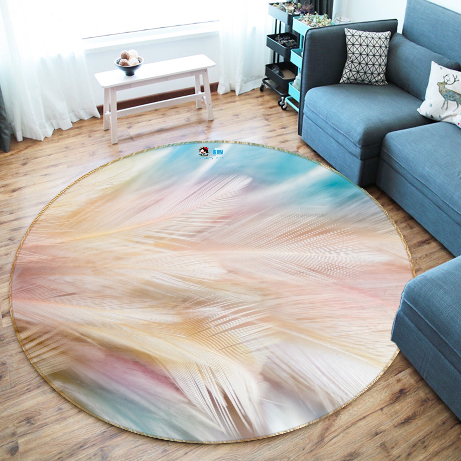 3D Feather 81176 Round Non Slip Rug Mat