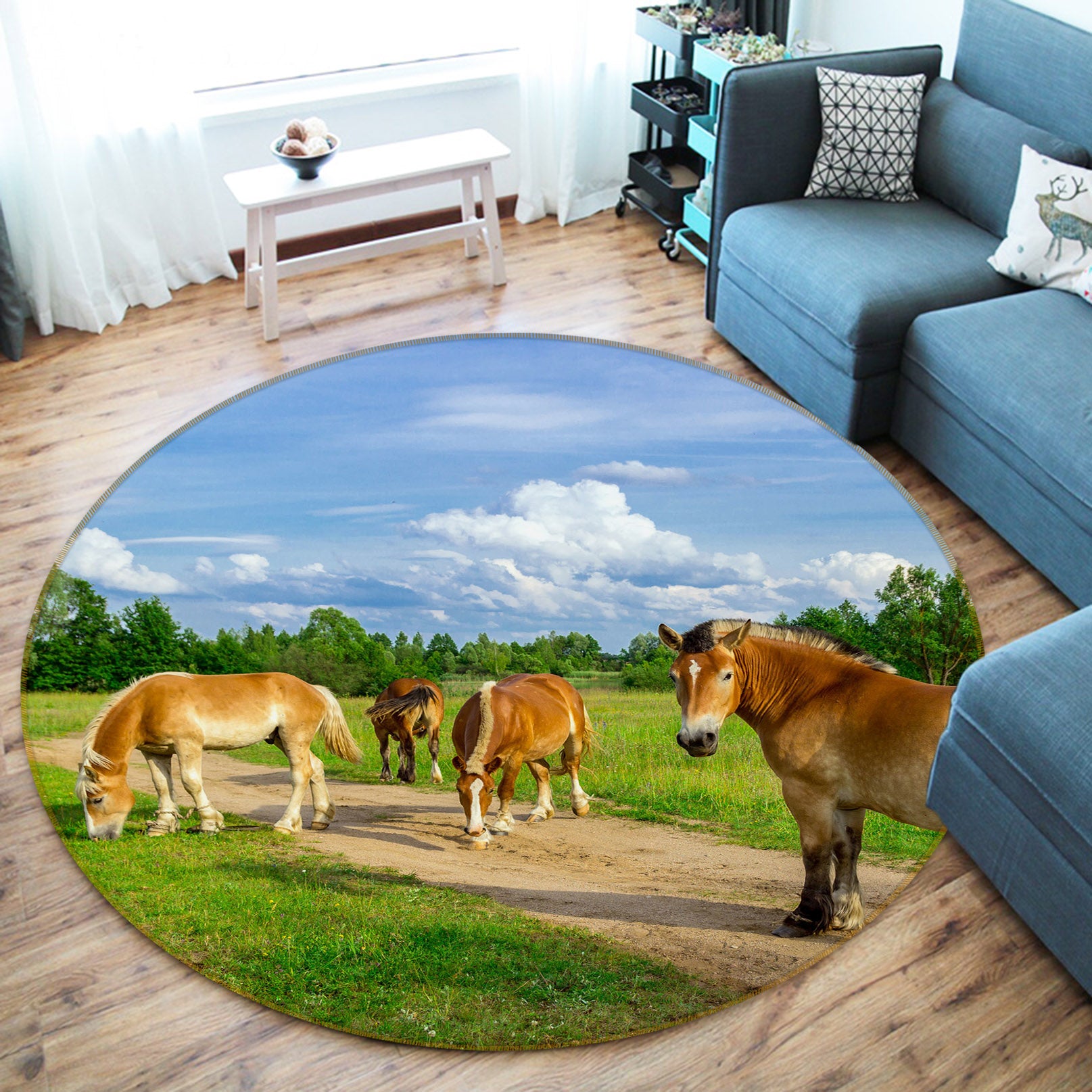 3D Grass Horse 82015 Animal Round Non Slip Rug Mat