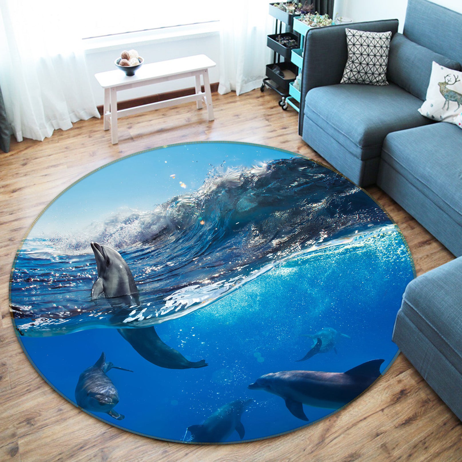 3D Dolphin 38013 Animal Round Non Slip Rug Mat
