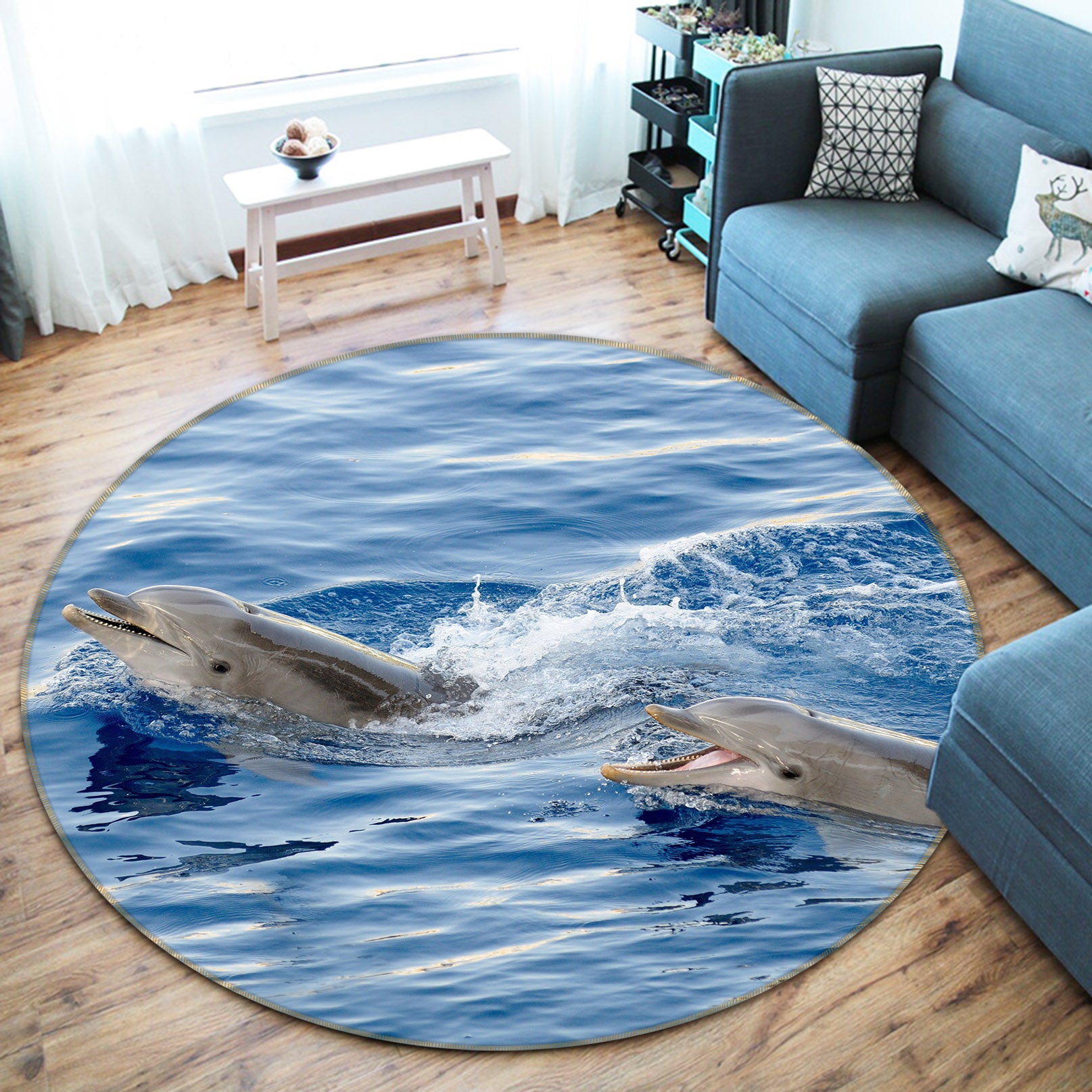 3D Dolphin 71199 Round Non Slip Rug Mat