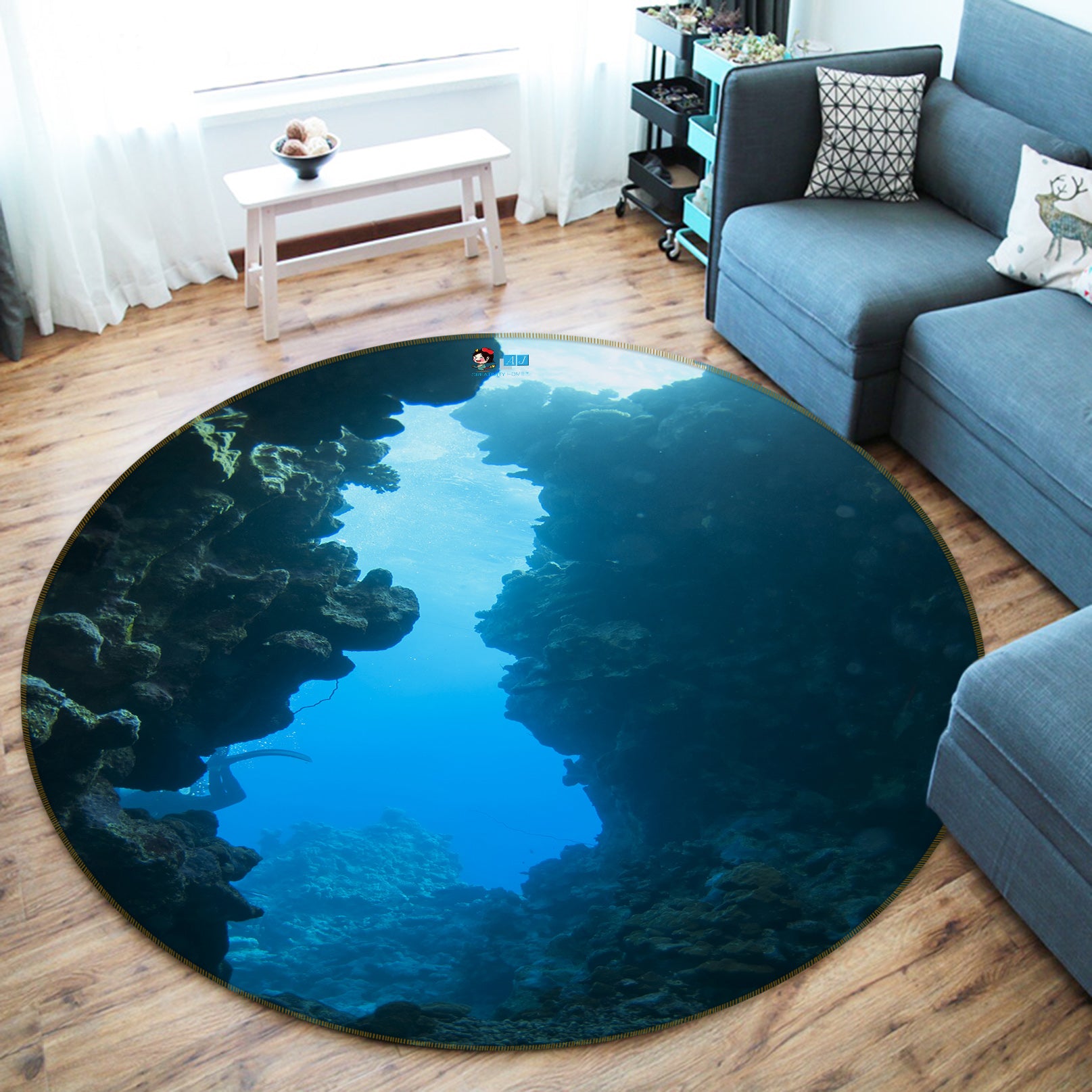 3D Seabed Stone 69073 Round Non Slip Rug Mat