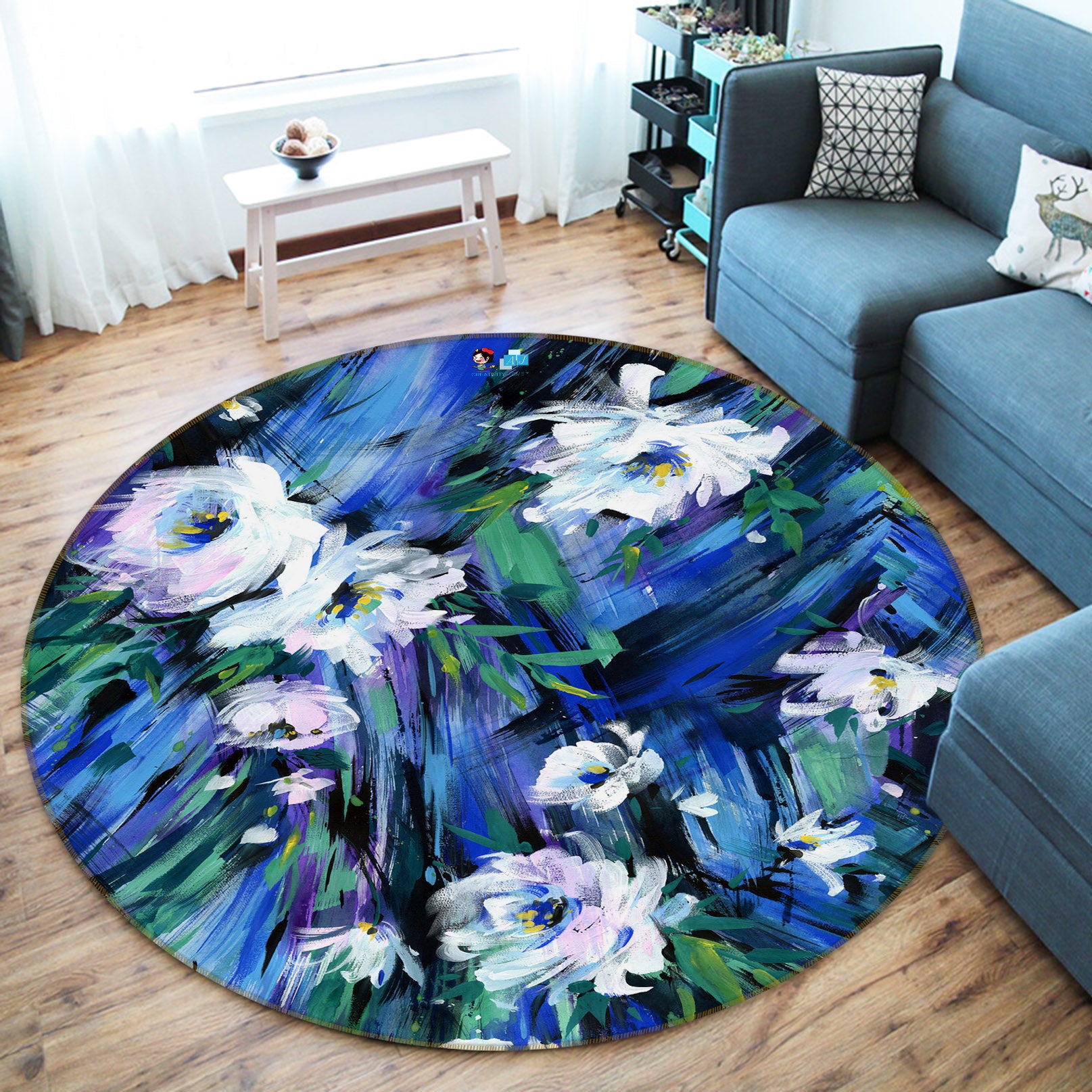 3D Flowers 69121 Round Non Slip Rug Mat