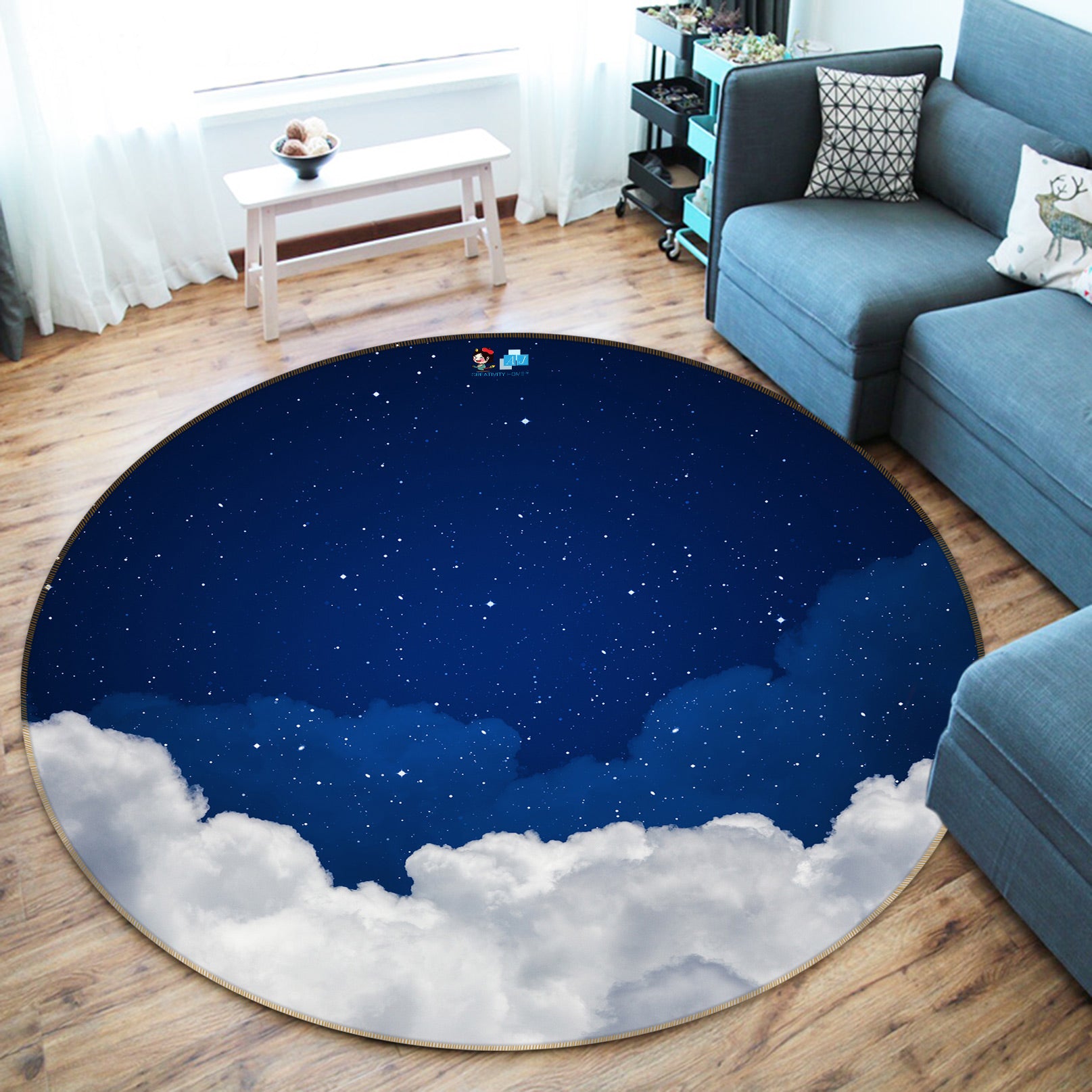 3D Night White Clouds 80245 Round Non Slip Rug Mat