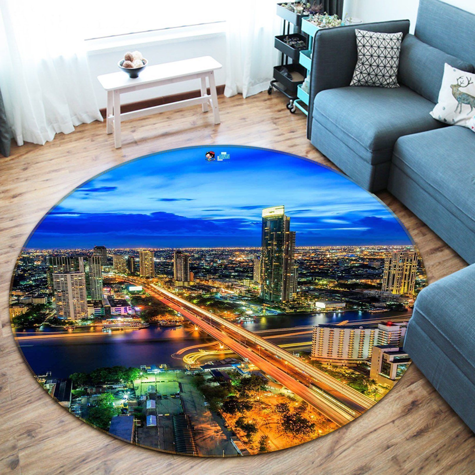 3D City Night Scene 128 Round Non Slip Rug Mat Mat AJ Creativity Home 
