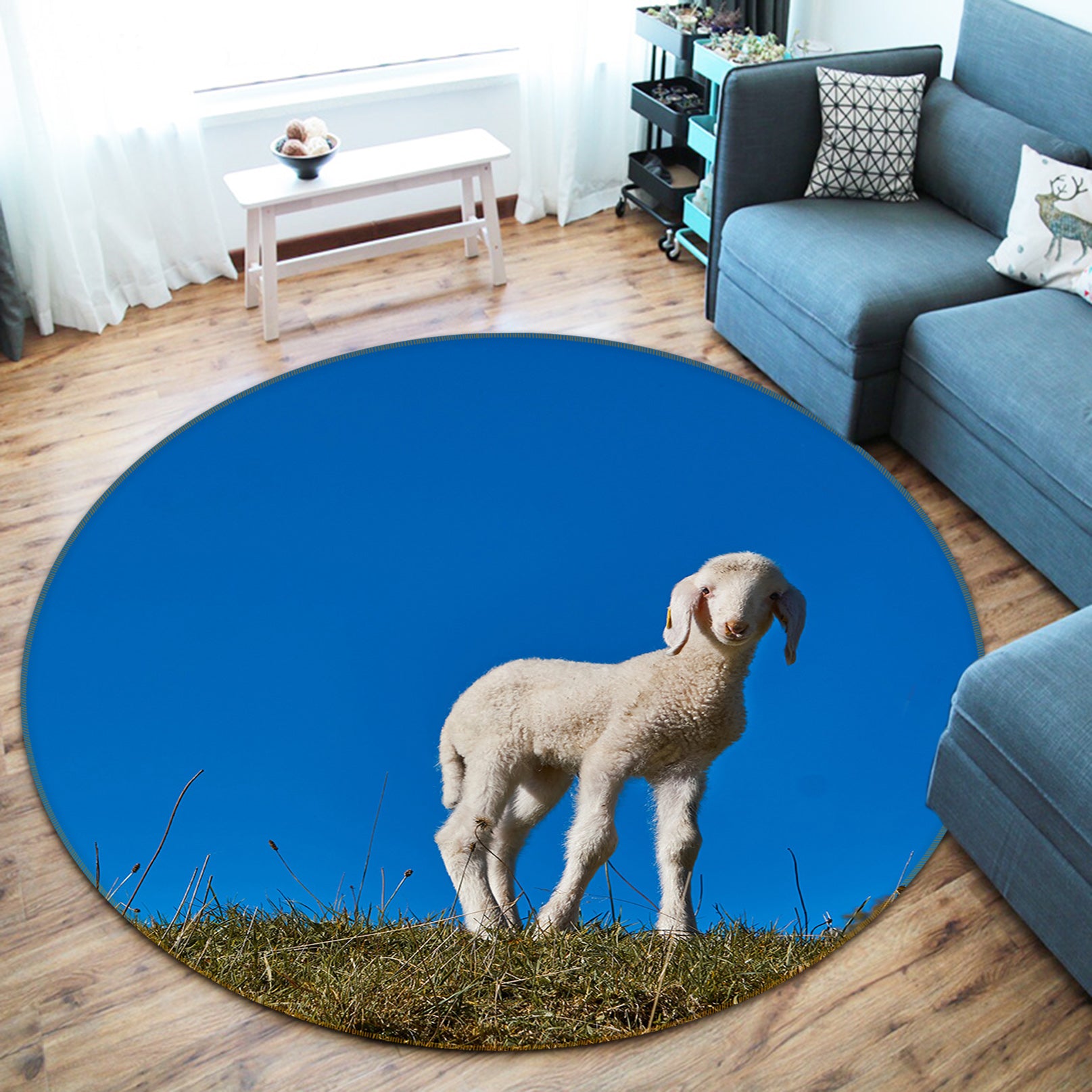 3D Sheep 82248 Animal Round Non Slip Rug Mat