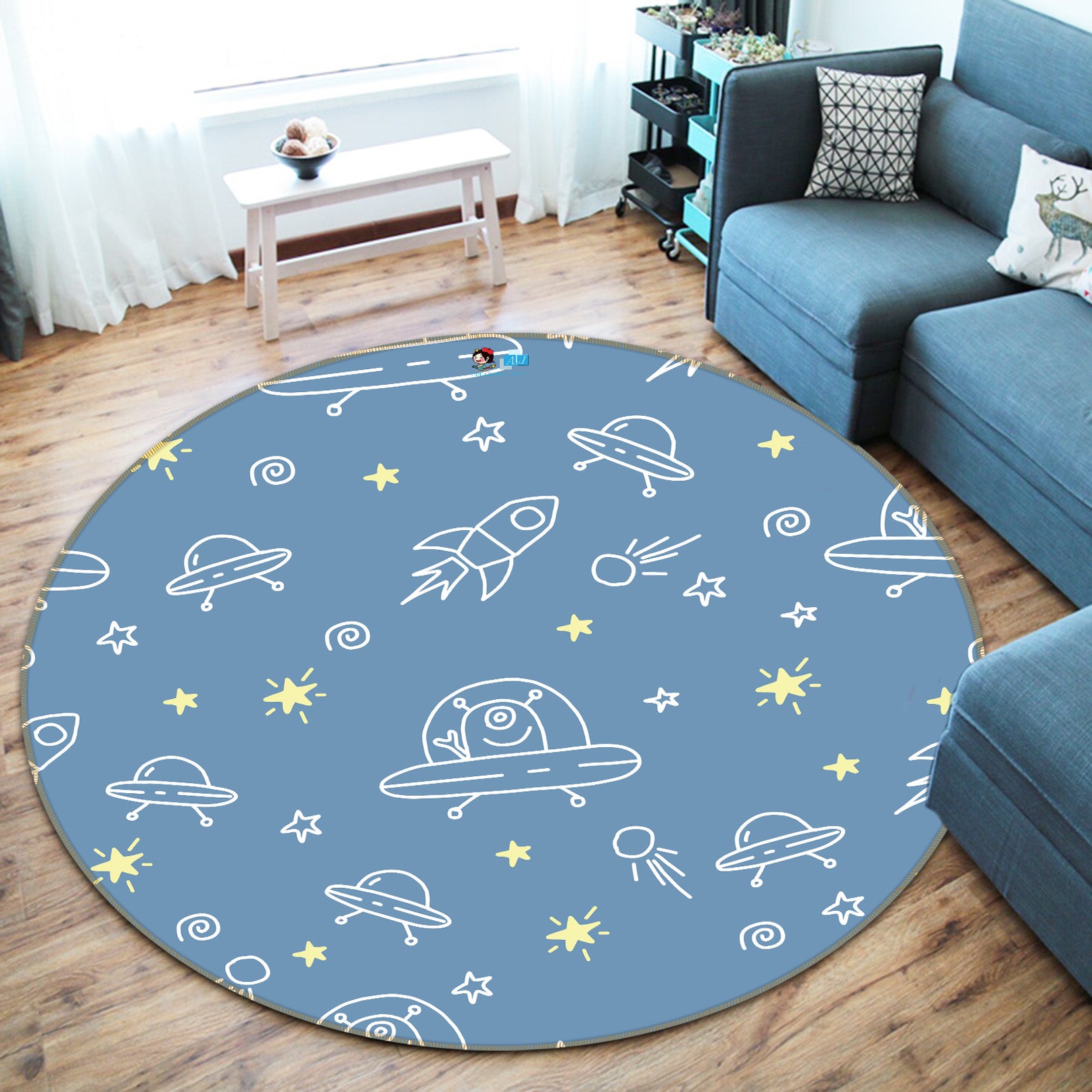 3D Rocket Spaceship 64151 Round Non Slip Rug Mat