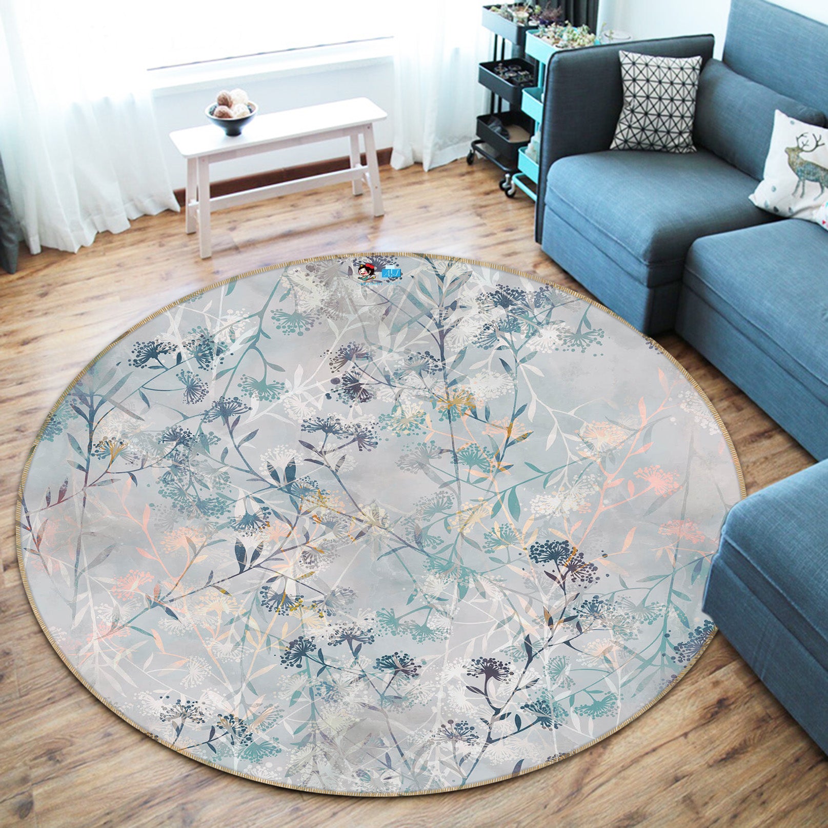 3D Flower Branch 64164 Round Non Slip Rug Mat