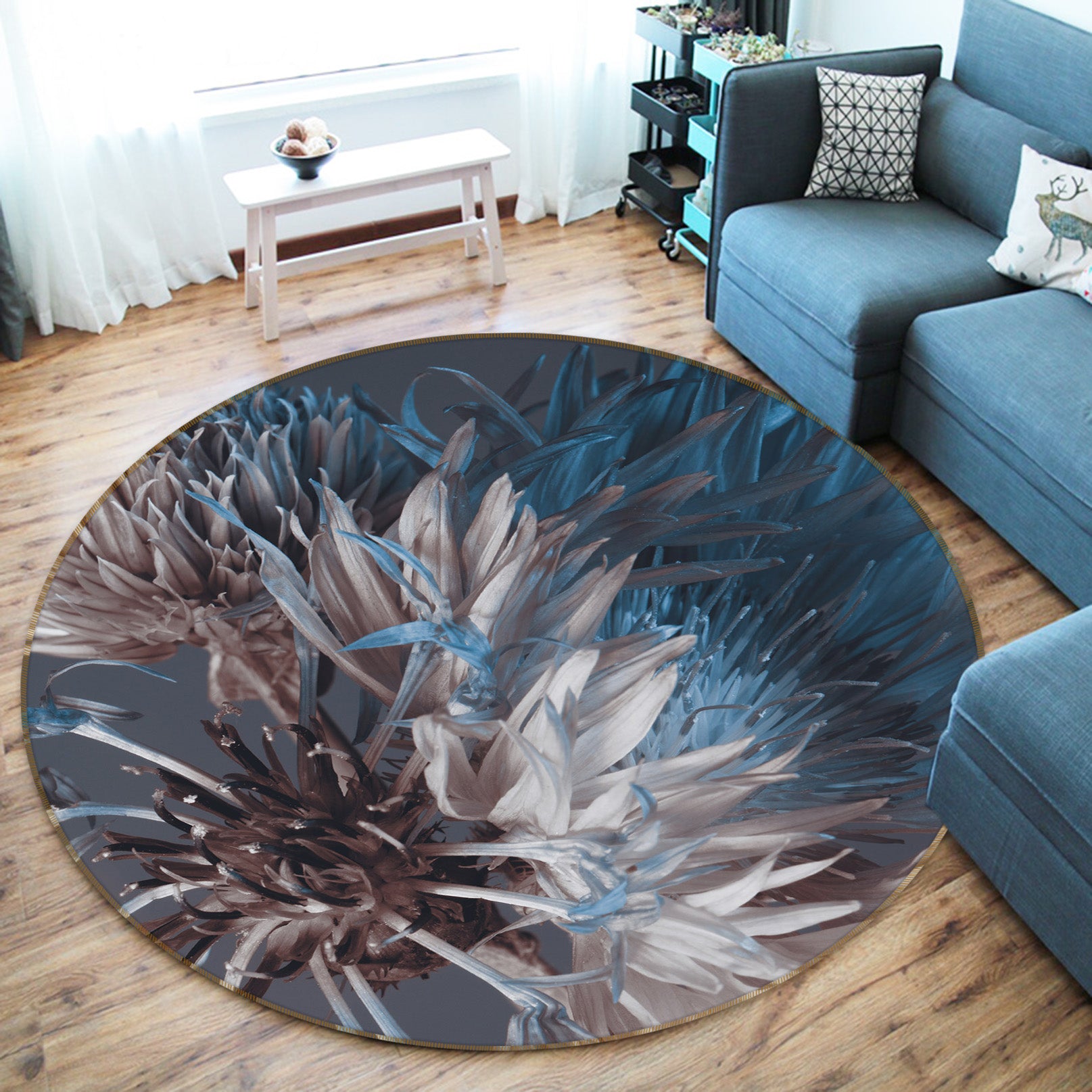 3D Flowers 29107 Round Non Slip Rug Mat