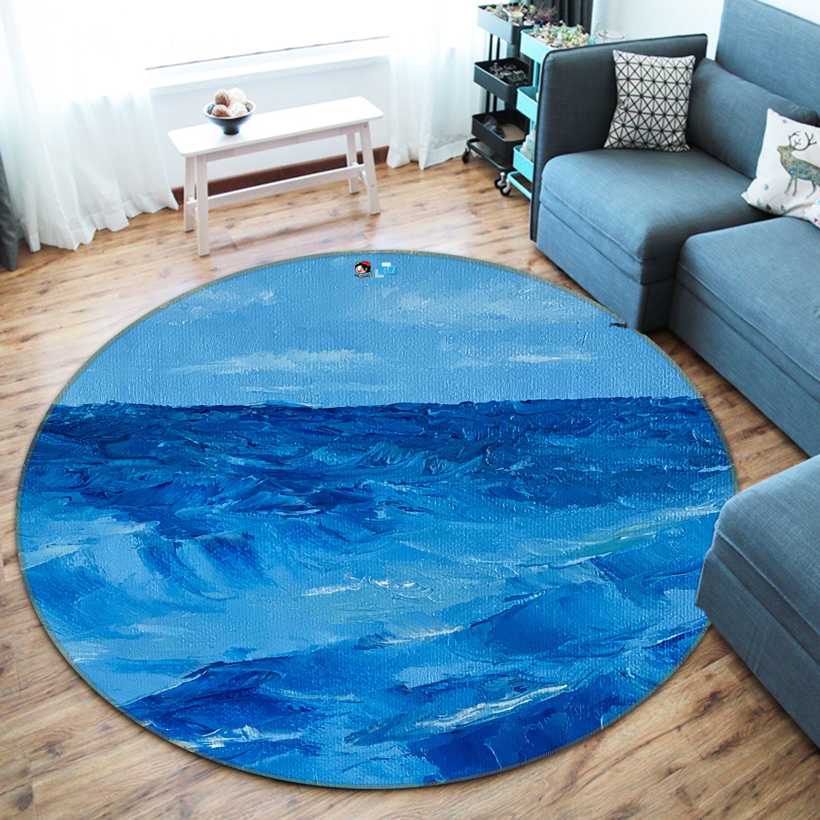 3D Blue Ocean Waves 9740 Marina Zotova Rug Round Non Slip Rug Mat