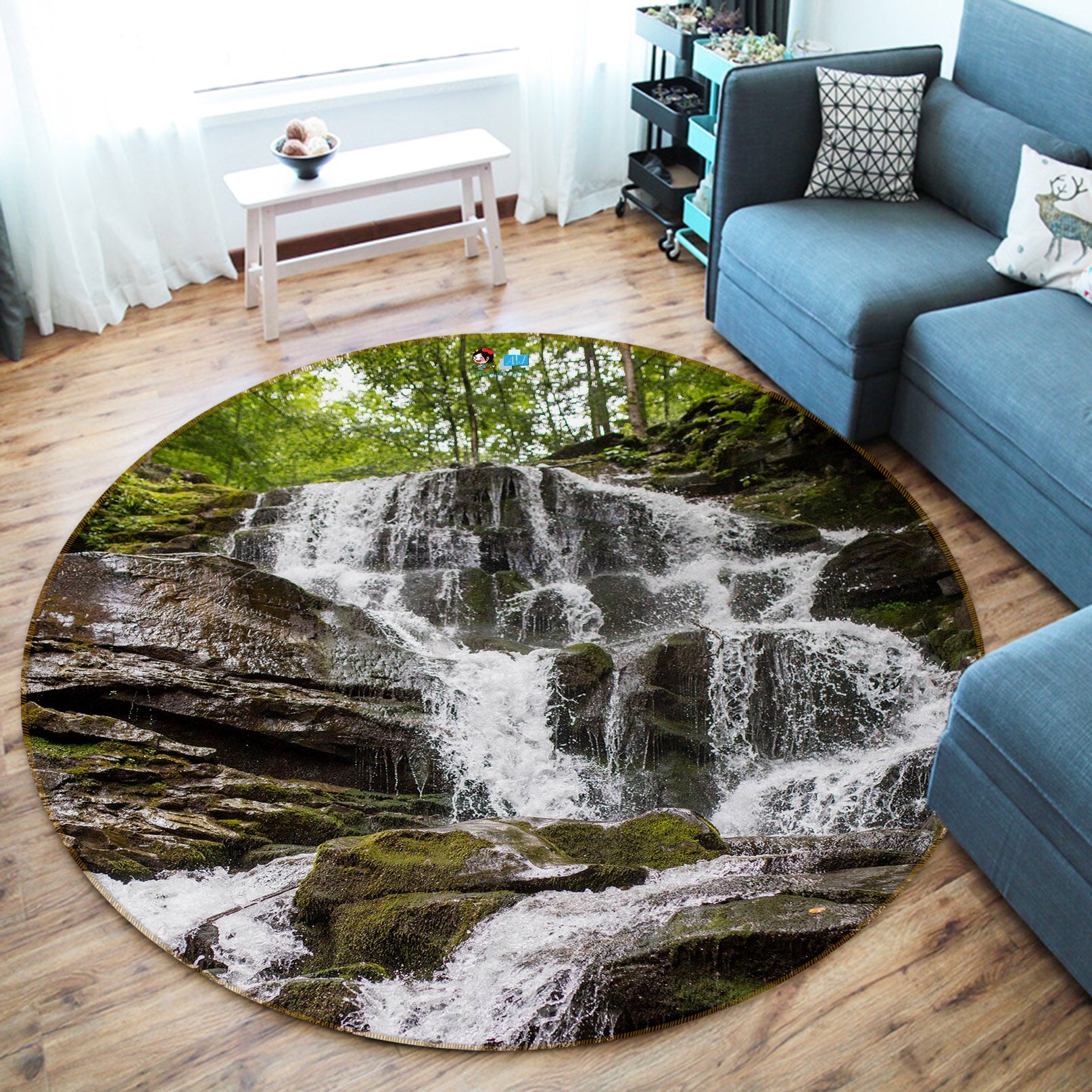 3D Flowing Water 69106 Round Non Slip Rug Mat