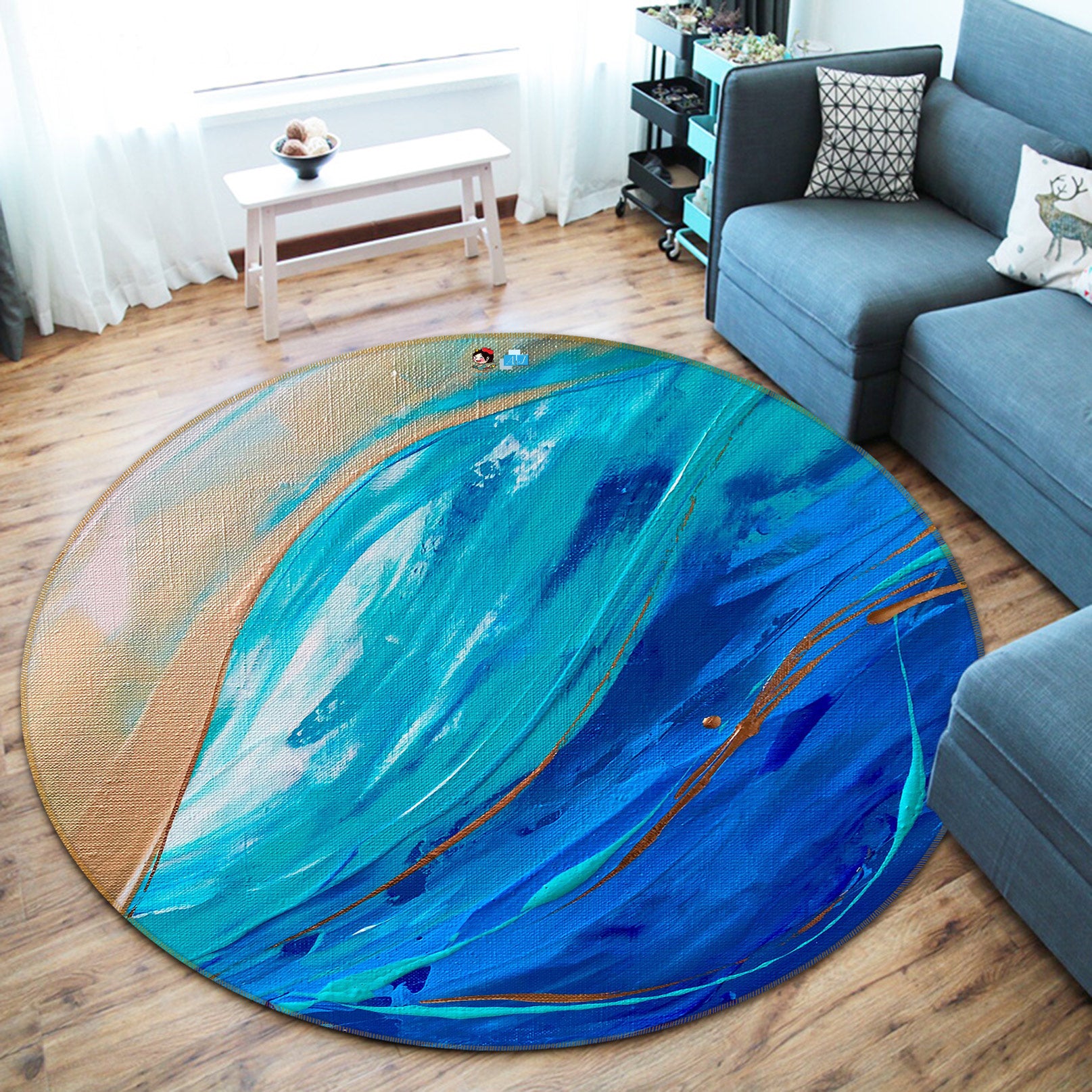 3D Blue Painting 744 Skromova Marina Rug Round Non Slip Rug Mat