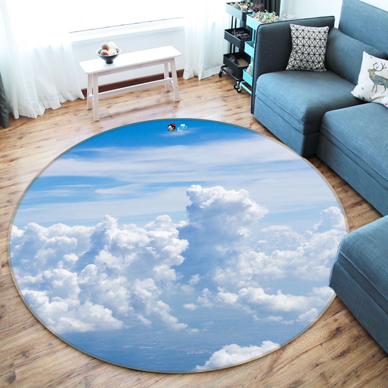 3D Clouds 81057 Round Non Slip Rug Mat
