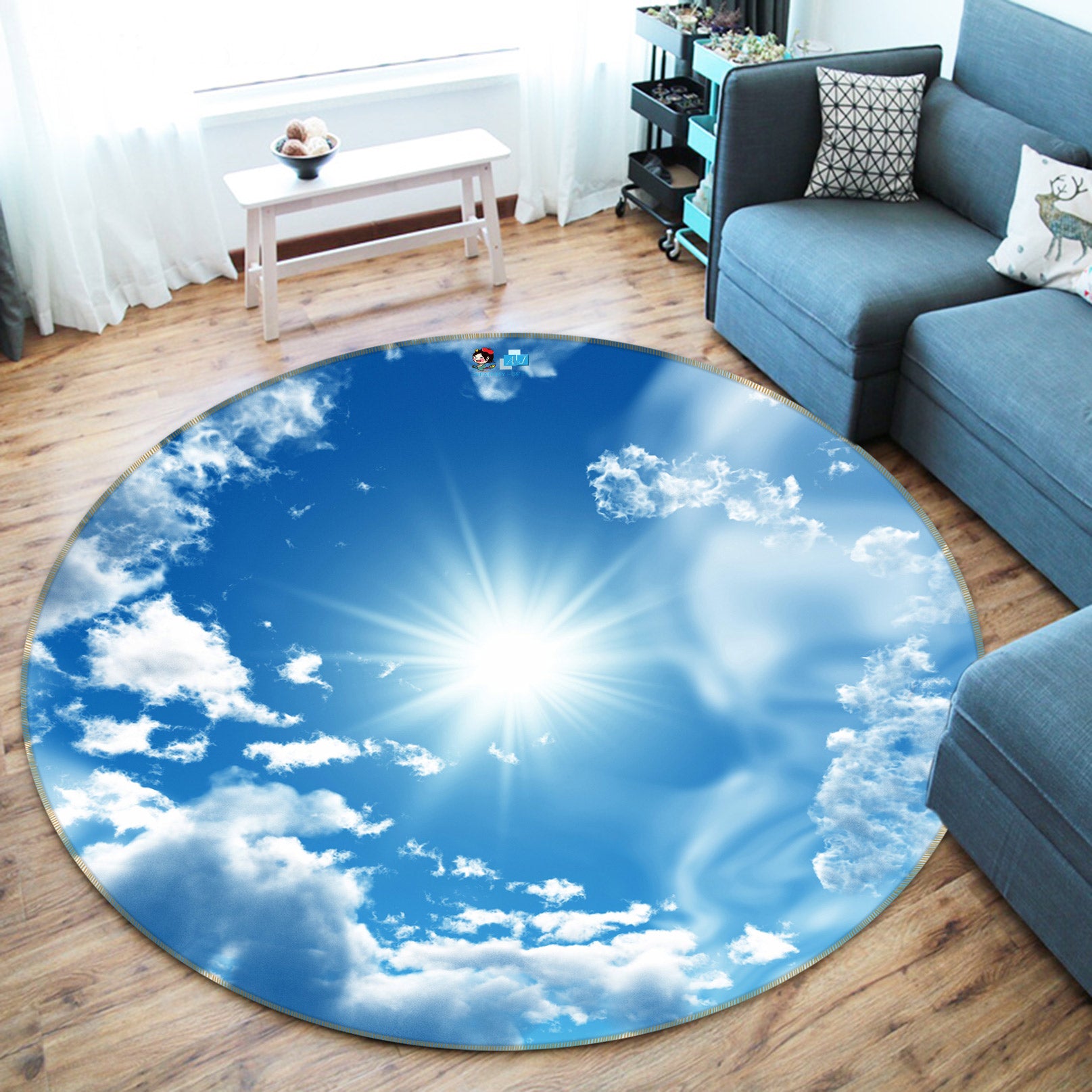 3D Blue Sky White Clouds 72276 Round Non Slip Rug Mat