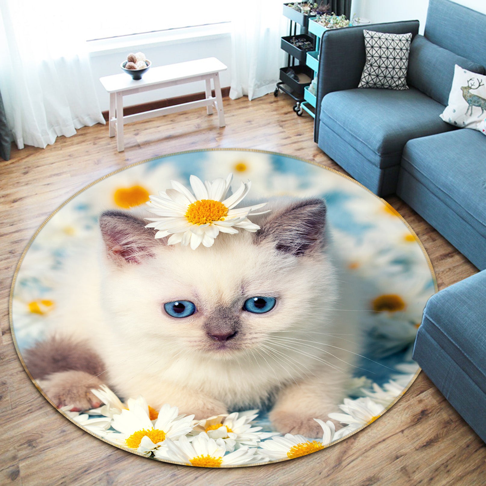 3D Kitten 29011 Round Non Slip Rug Mat