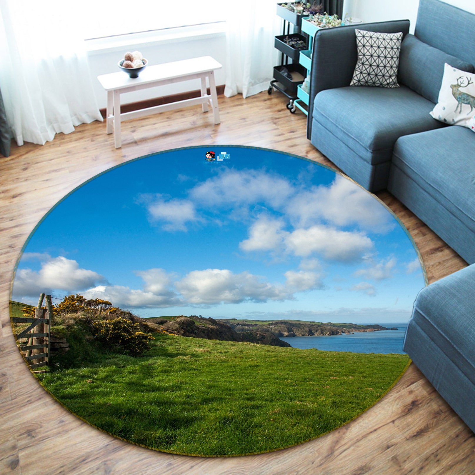 3D Sky Grassland 80235 Round Non Slip Rug Mat