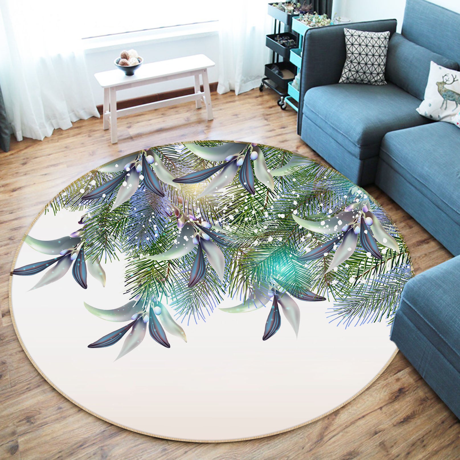 3D Leaves 29049 Round Non Slip Rug Mat