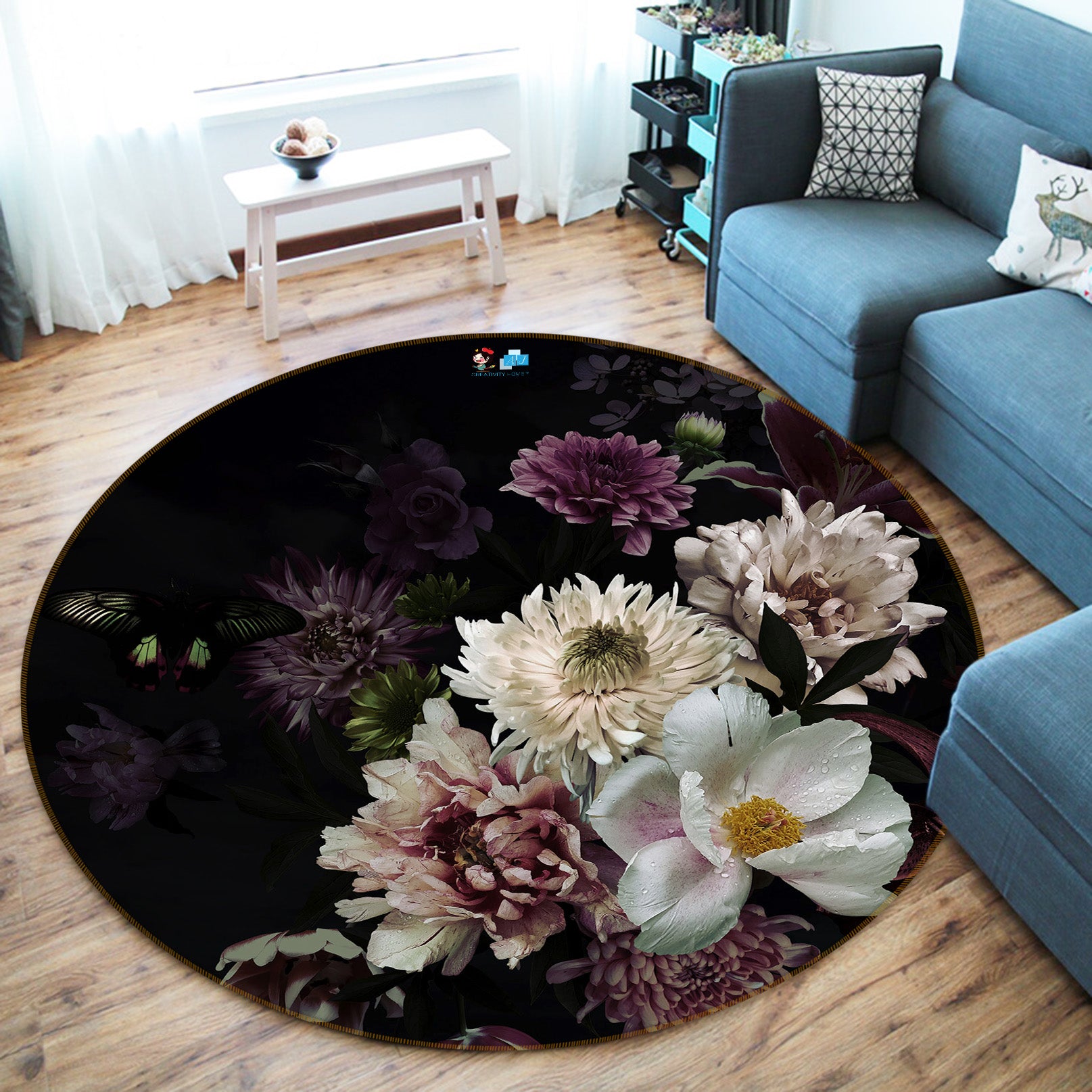 3D Flowers 71147 Round Non Slip Rug Mat