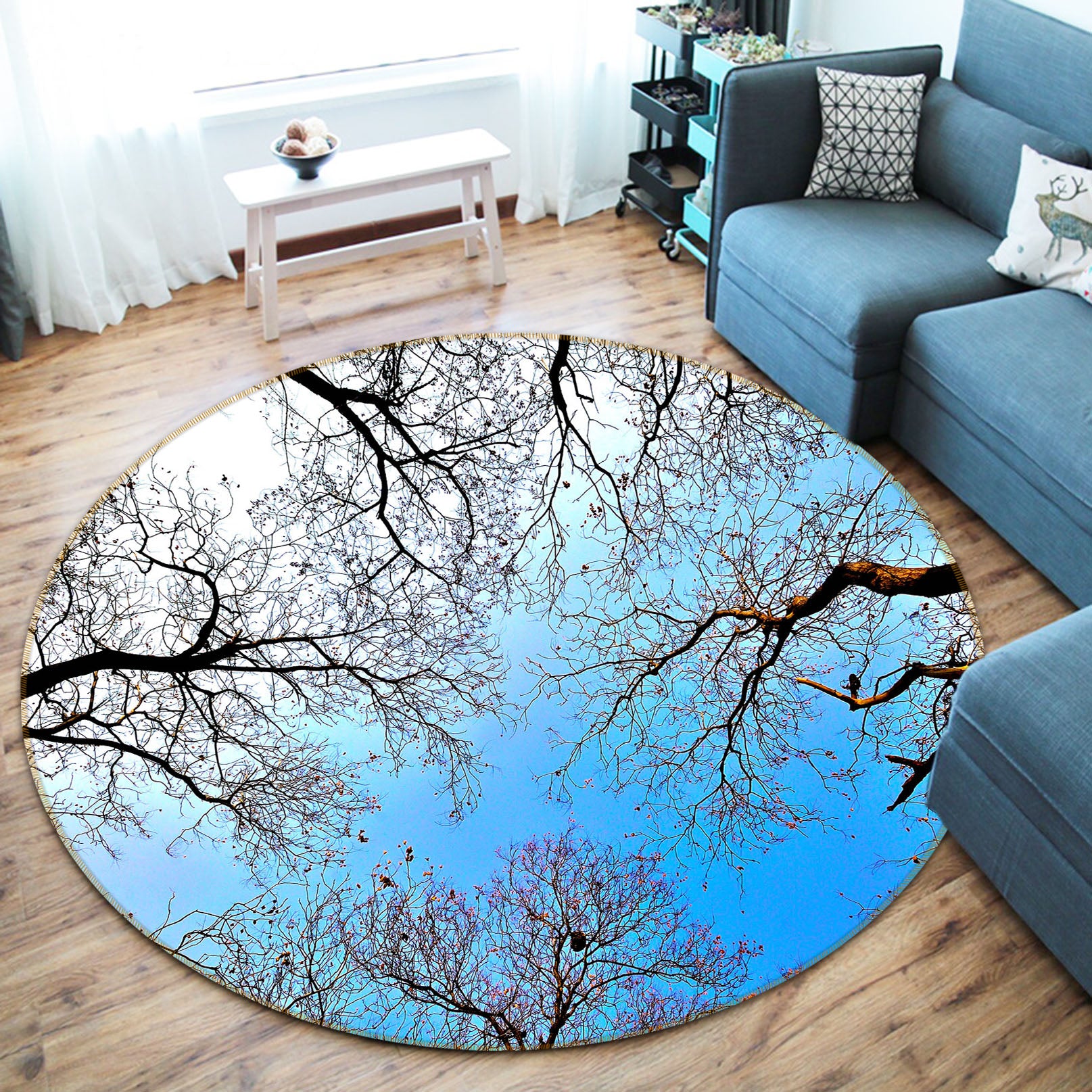 3D Branches 74078 Round Non Slip Rug Mat